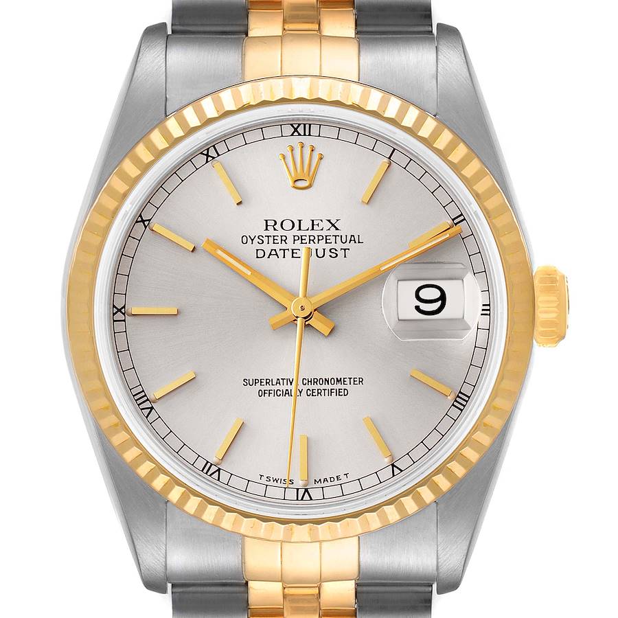 Rolex Datejust Silver Dial Steel Yellow Gold Mens Watch 16233 Box Papers SwissWatchExpo