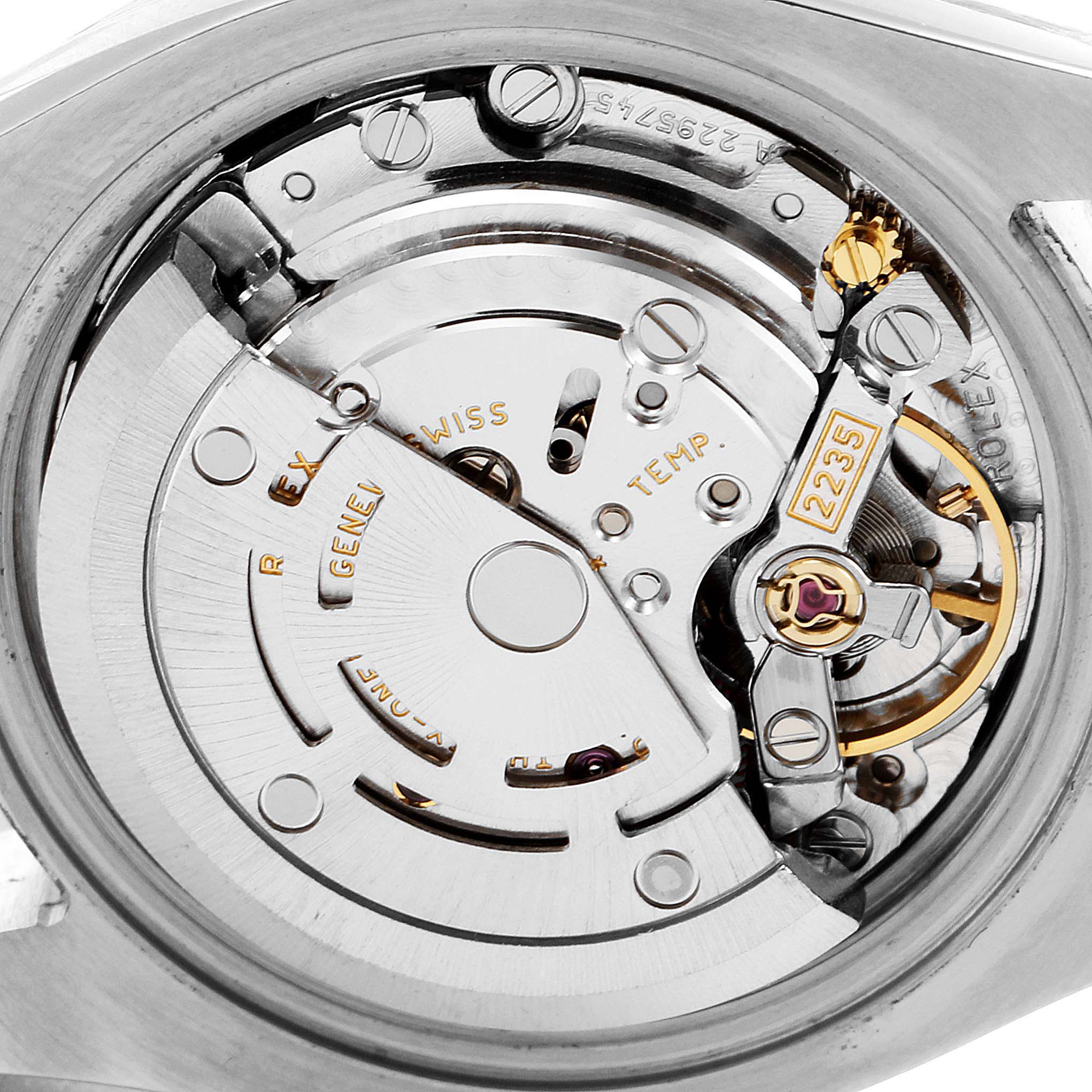 This image shows the internal mechanism and movement of the Rolex Datejust 179174 Women's Stainless Steel Mother of Pearl Dial 179174 Women's Stainless Steel Mother of Pearl Dial watch from a close-up, top-down angle.