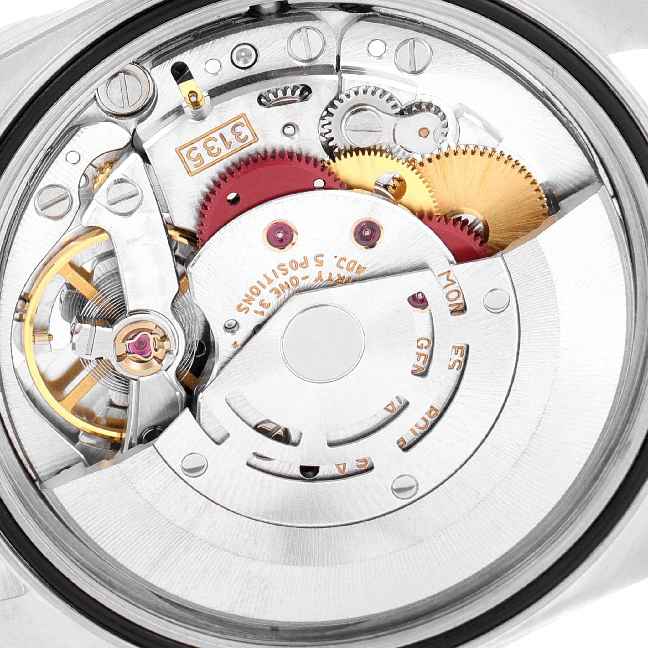 The image shows the movement and internal mechanism of a Rolex Datejust 16233 Men's Steel and Gold (two tone) Champagne Dial 16233 Men's Steel and Gold (two tone) Champagne Dial watch from a close-up angle.