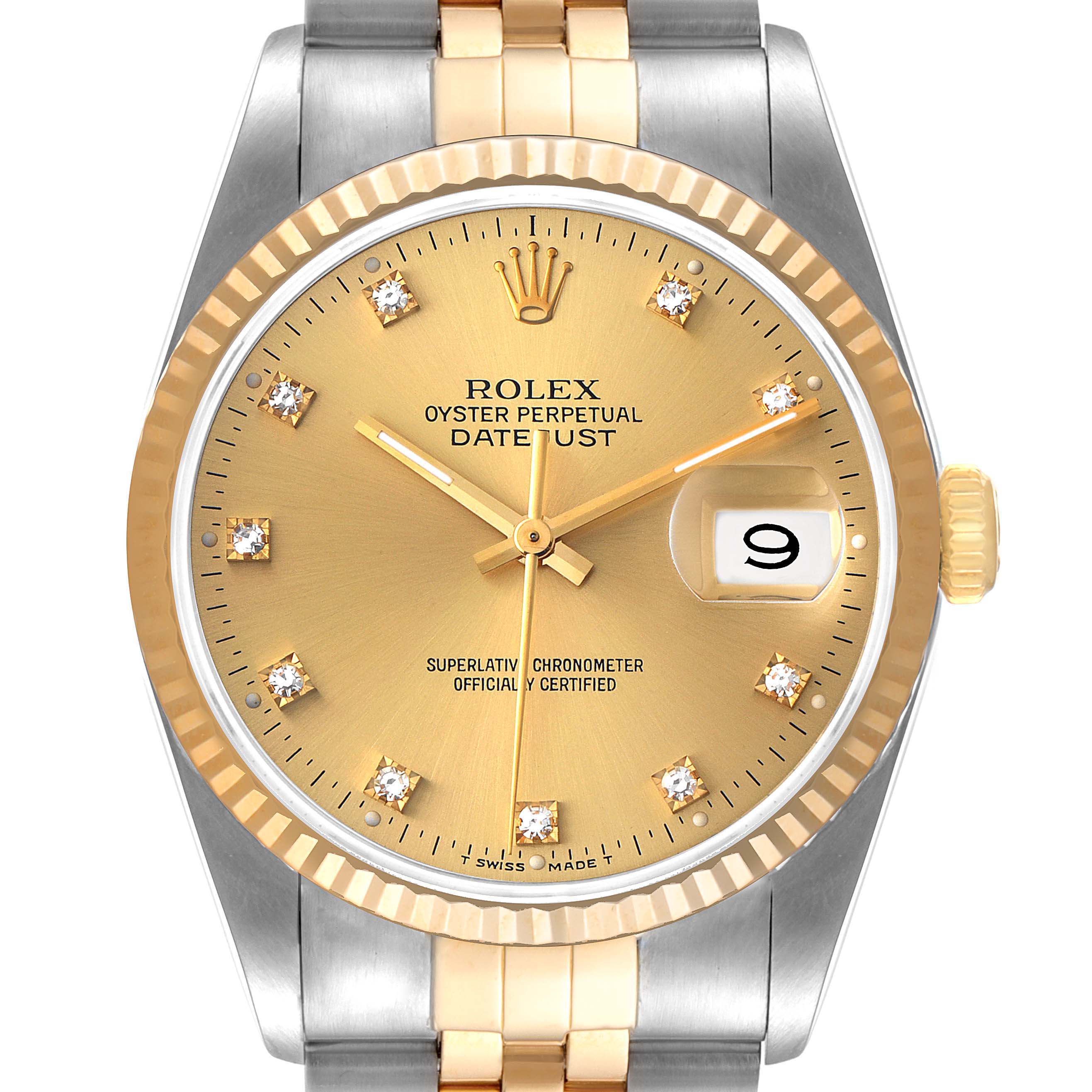 Rolex Datejust Steel Yellow Gold Diamond Dial Mens Watch 16233 ...