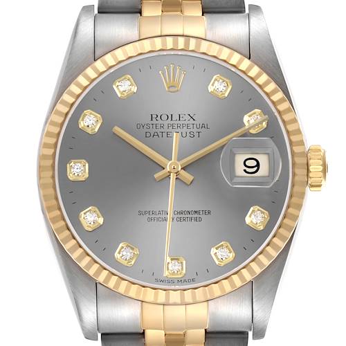 Photo of Rolex Datejust Steel Yellow Gold Silver Diamond Dial Mens Watch 16233