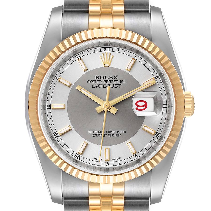 Rolex Datejust Steel Yellow Gold Silver Tuxedo Dial Mens Watch 116233 SwissWatchExpo