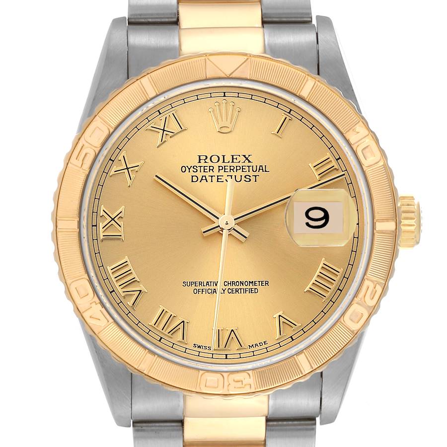 Rolex Datejust Turnograph Steel Yellow Gold Champagne Dial Mens Watch 16263 SwissWatchExpo