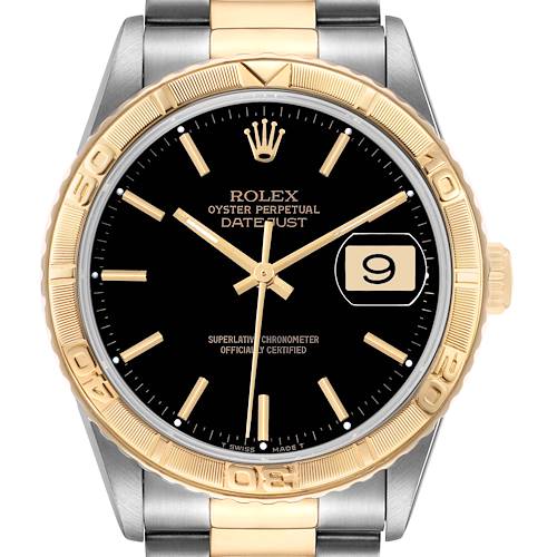 Photo of Rolex Datejust Turnograph Yellow Gold Steel Black Dial Mens Watch 16263