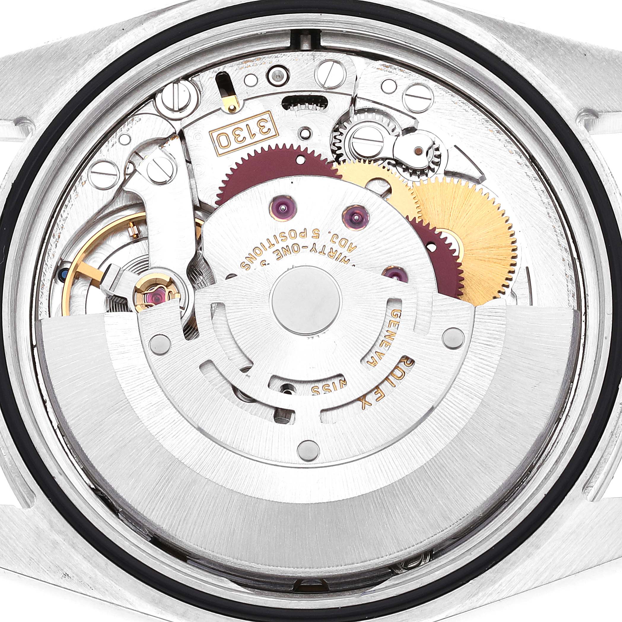 This image shows the internal movement mechanism of the Rolex Explorer 114270 Men's Stainless Steel Black Dial 114270 Men's Stainless Steel Black Dial watch model.