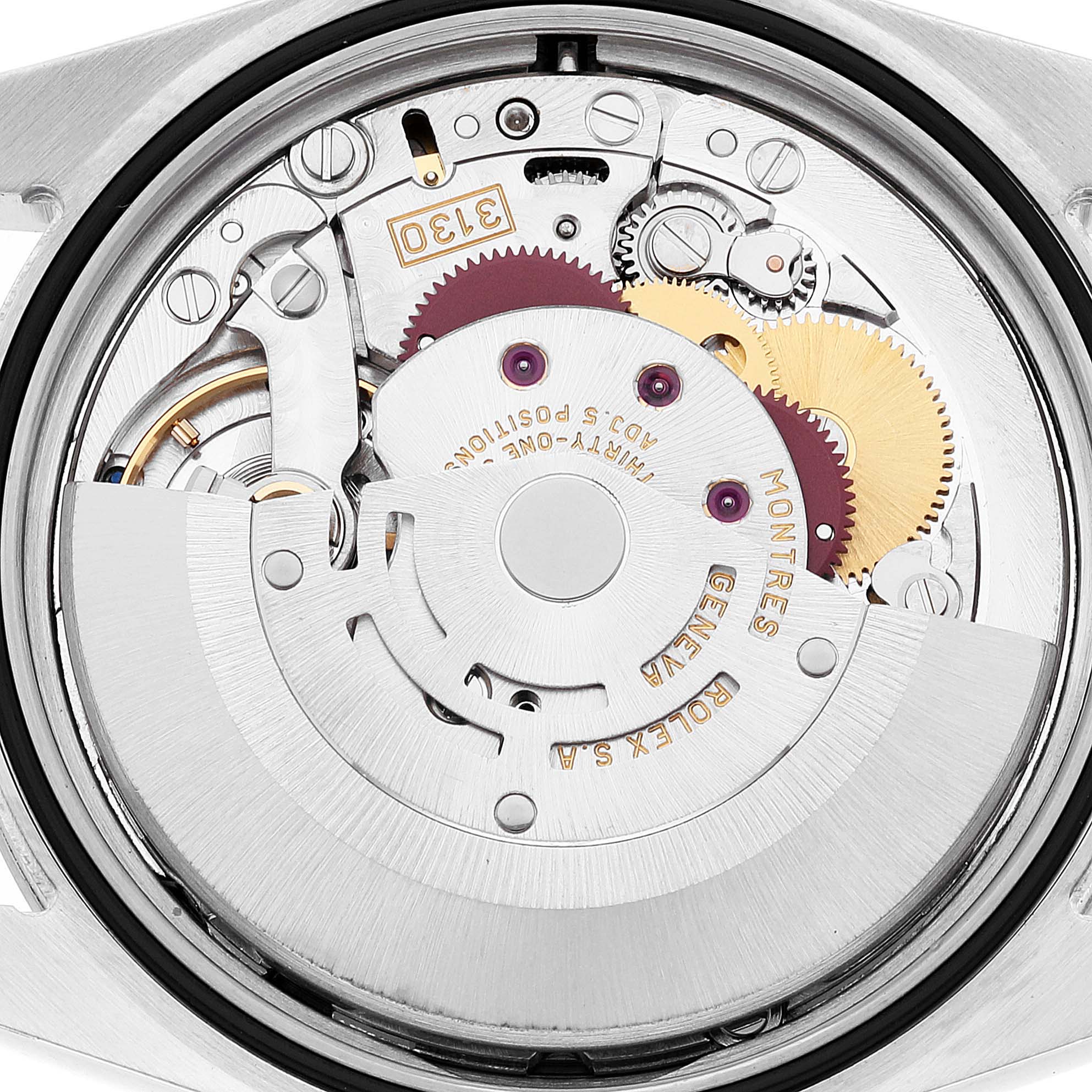 The image shows the internal mechanism of a Rolex Explorer 114270 Men
s Stainless Steel Black Dial 114270 Men
s Stainless Steel Black Dial watch from a close-up, top-down angle.