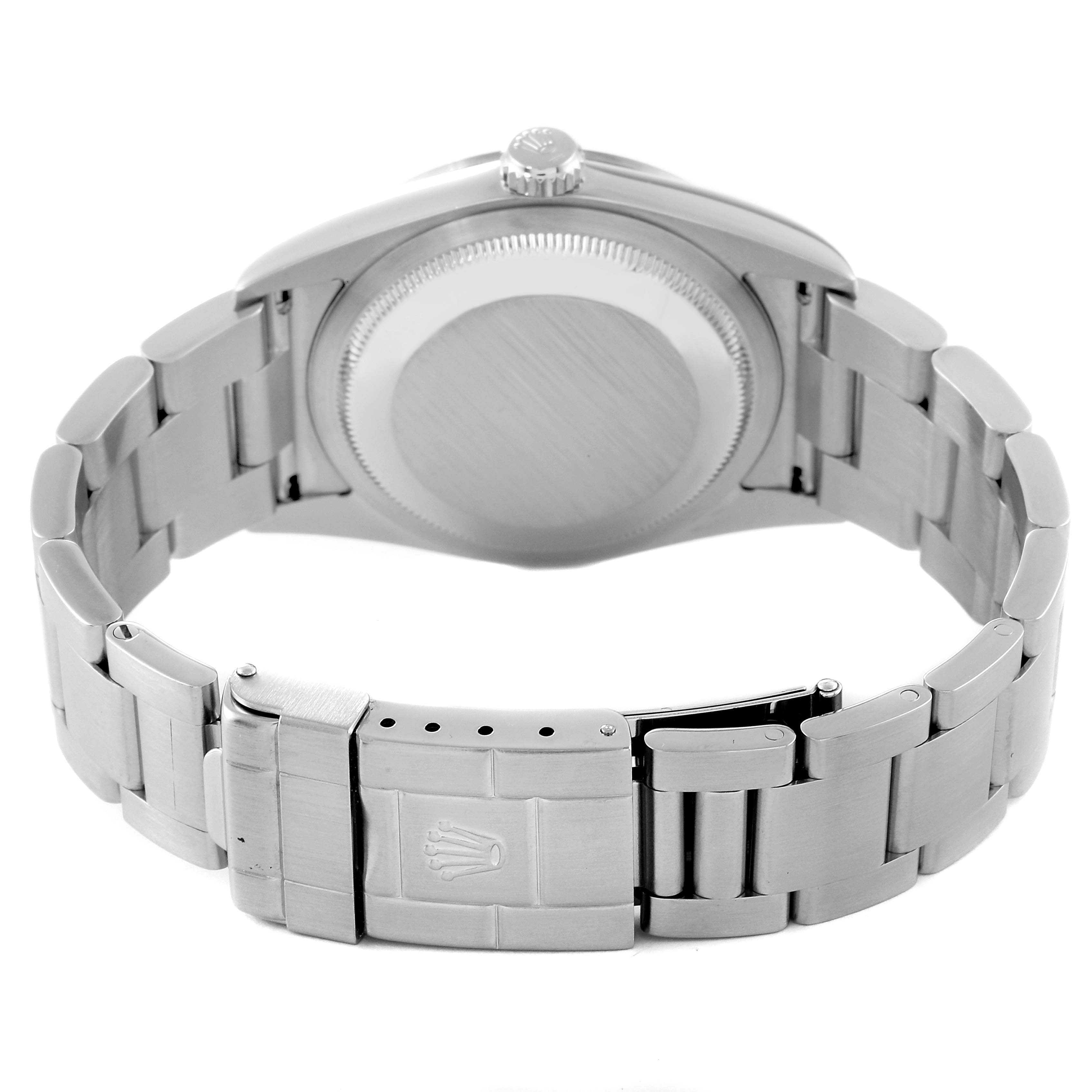 The image shows the back case, bracelet, and clasp of a Rolex Explorer 114270 Men
s Stainless Steel Black Dial 114270 Men
s Stainless Steel Black Dial watch from a rear angle.