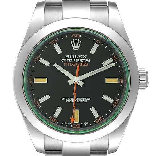 Photo of Rolex Milgauss Black Dial Green Crystal Steel Mens Watch 116400 Unworn