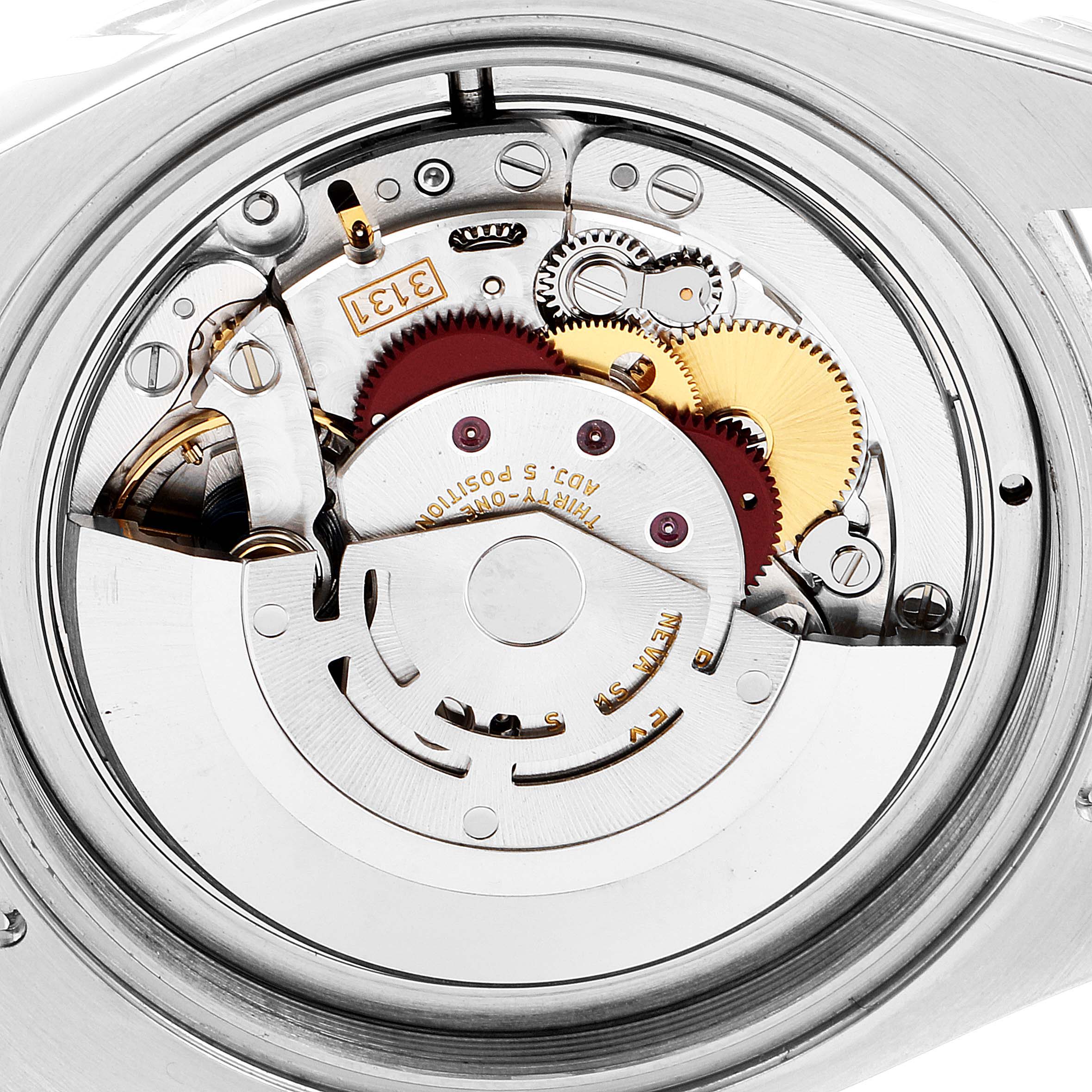 This image shows the internal mechanism of the Rolex Milgauss 116400GV Men's Stainless Steel Blue Dial 116400GV Men's Stainless Steel Blue Dial watch from a close-up, rear angle.