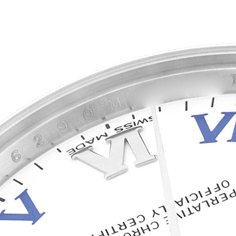 The image shows a close-up of the dial and Roman numerals, part of the bezel, and the text "Swiss Made" on a Rolex Mid-Size 177200 Women's Stainless Steel White Dial 177200 Women's Stainless Steel White Dial watch.