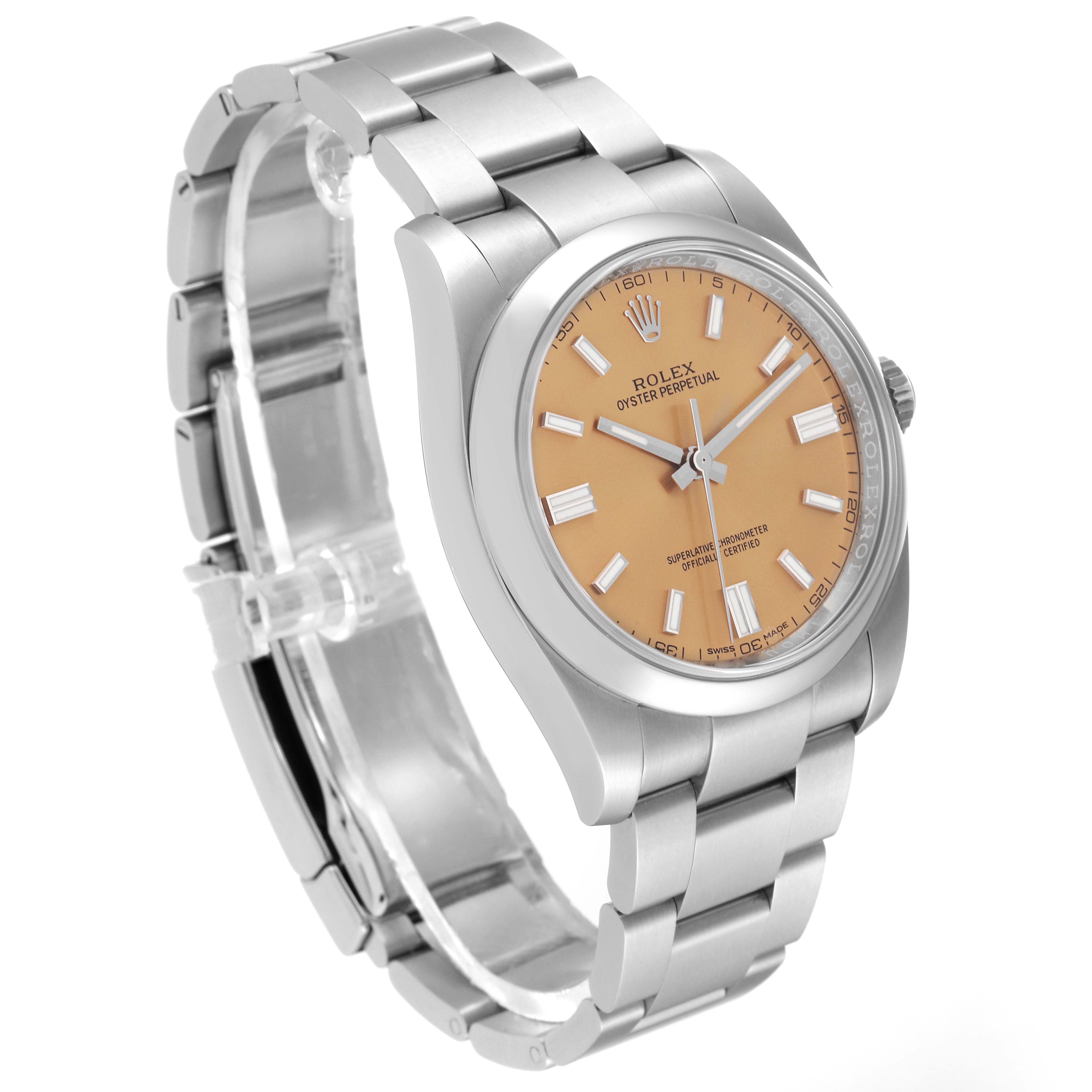 The image shows a Rolex Oyster Perpetual 116000 Men's Stainless Steel Yellow Dial 116000 Men's Stainless Steel Yellow Dial model watch at a three-quarter angle, displaying the watch face and band.