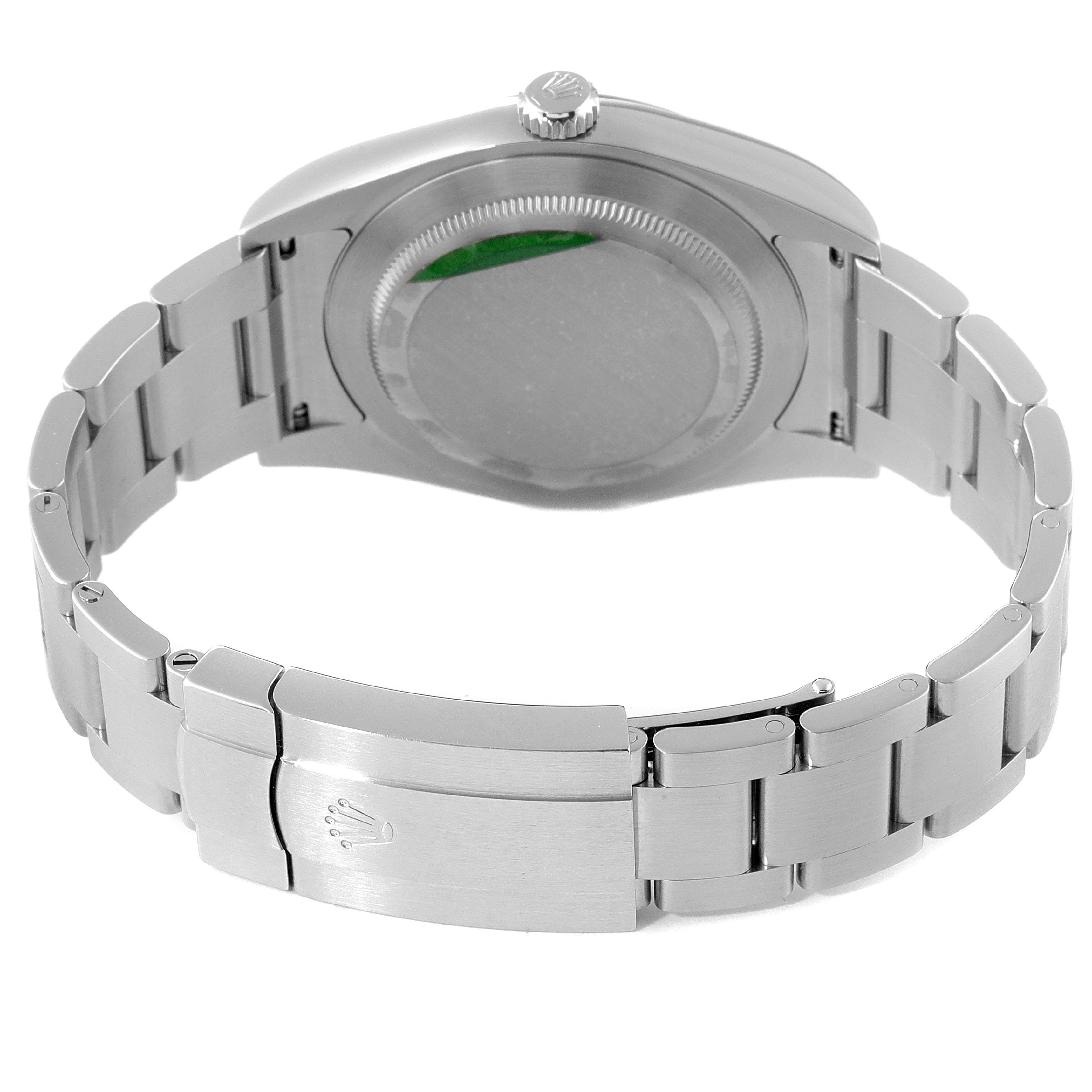 The image shows the back view of the Rolex Oyster Perpetual 114300 Men's Stainless Steel Grey Dial 114300 Men's Stainless Steel Grey Dial watch, displaying its case back, bracelet, and clasp.