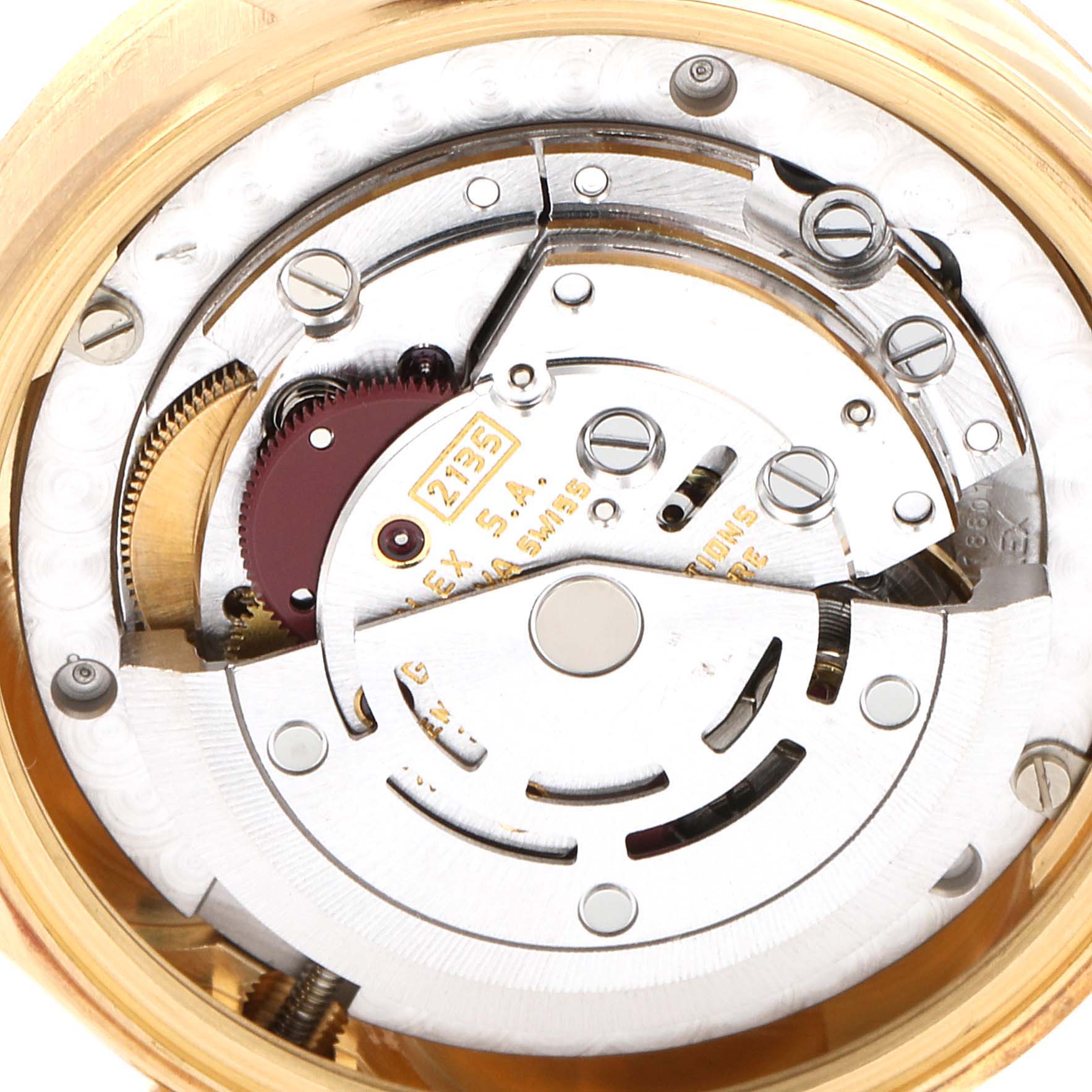 This image shows the internal movement mechanism of the Rolex President 68278 Women
s Yellow Gold Champagne Dial 68278 Women
s Yellow Gold Champagne Dial model watch from a top-down angle.