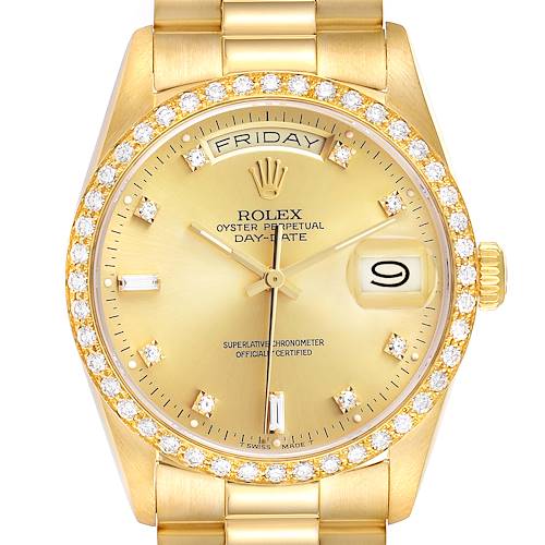 Photo of Rolex President Day-Date 36 Yellow Gold Champagne Diamond Mens Watch 18348