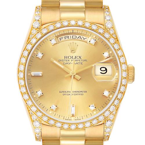 Photo of Rolex President Day-Date 36 Yellow Gold Champagne Diamond Mens Watch 18388