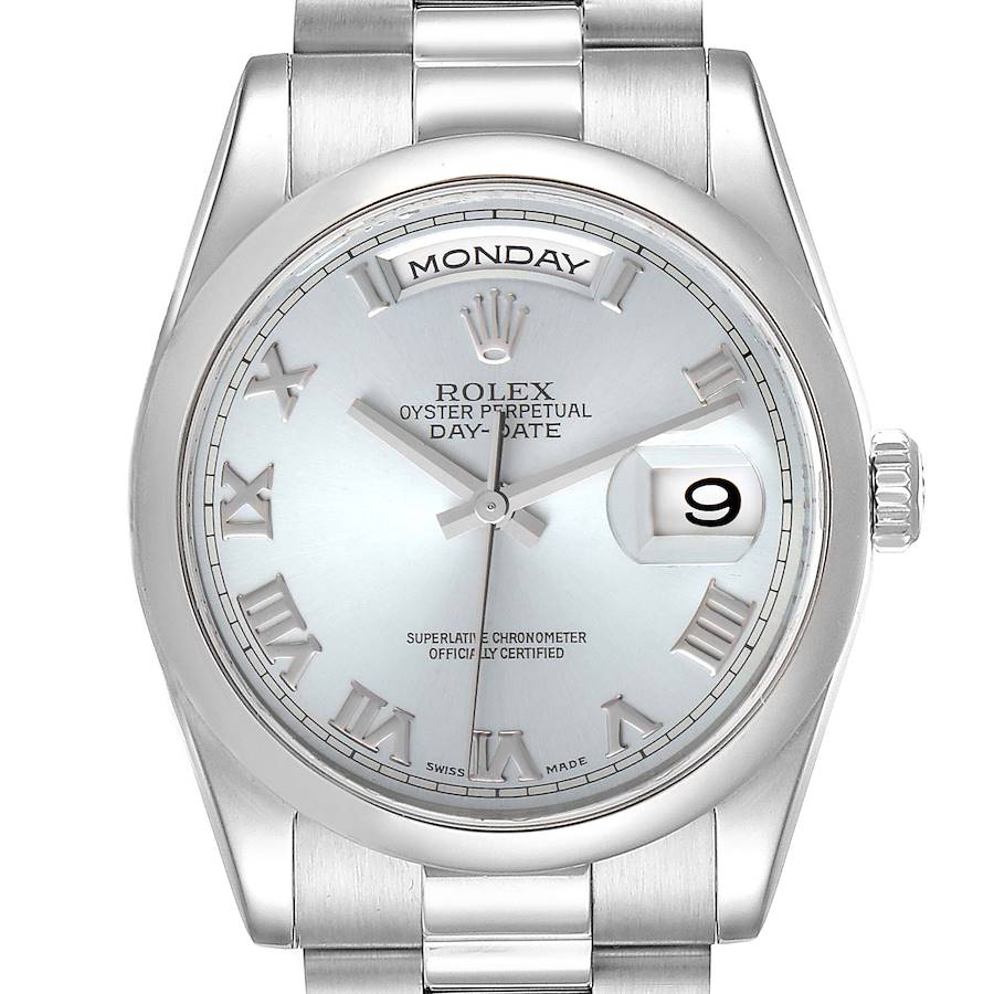 Rolex President Day-Date Platinum Glacier Blue Roman Mens Watch 118206 SwissWatchExpo