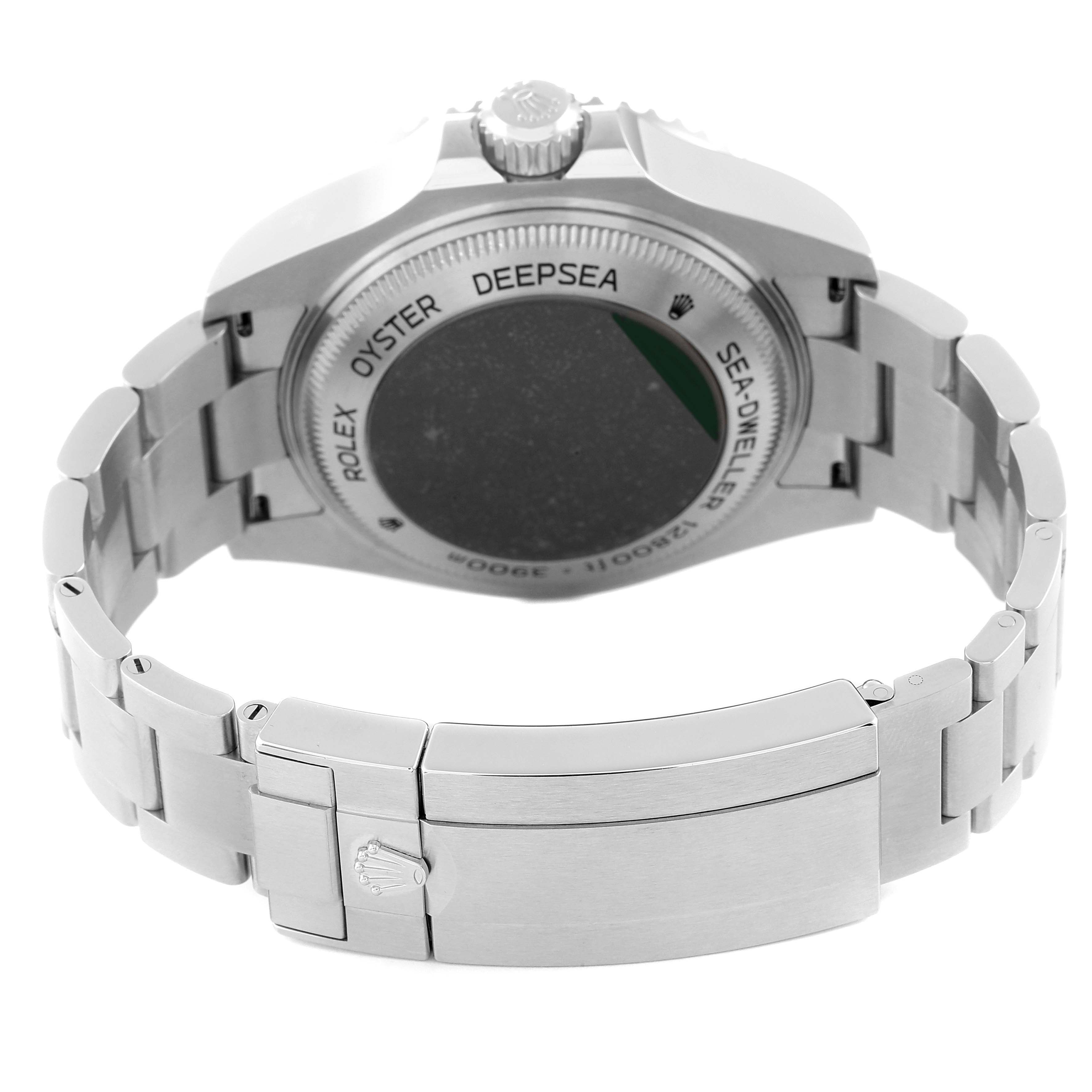 The image shows the back case and bracelet clasp of a Rolex Sea-Dweller 126660 Men's Stainless Steel Black Dial 126660 Men's Stainless Steel Black Dial watch from a rear angle.