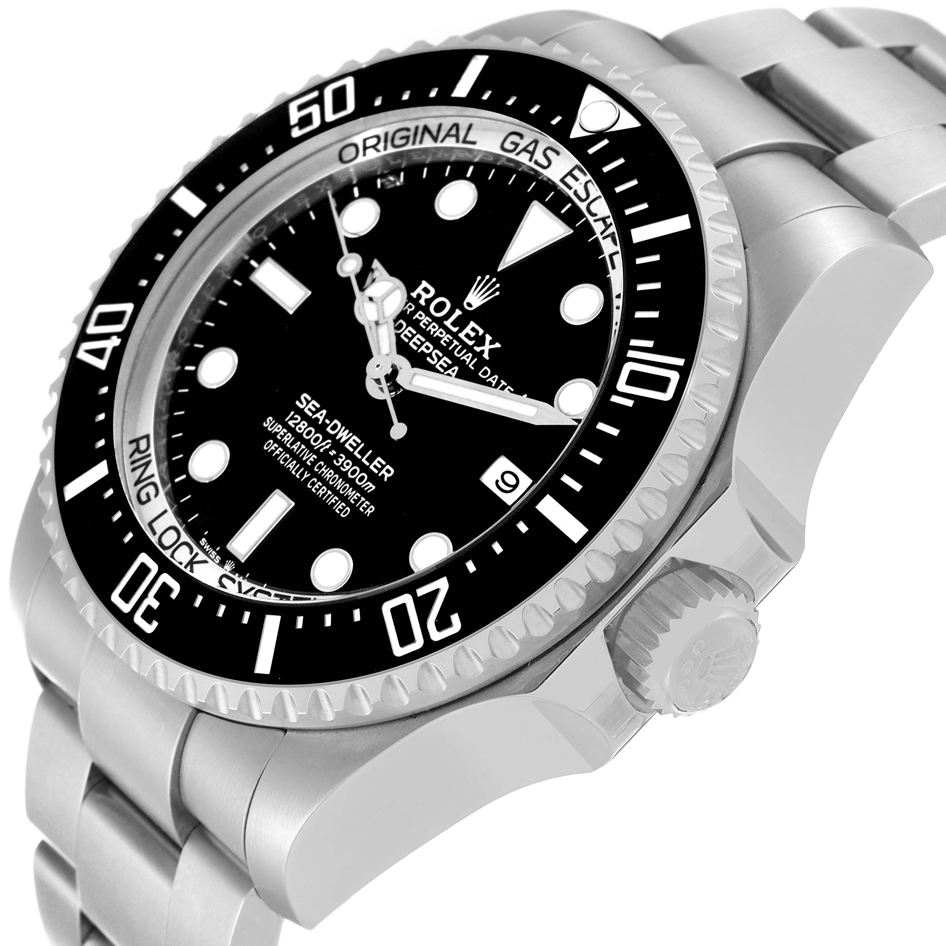 The image shows a Rolex Sea-Dweller 126660 Men's Stainless Steel Black Dial 126660 Men's Stainless Steel Black Dial watch at an angled close-up, highlighting its face, bezel, crown, and part of the bracelet.