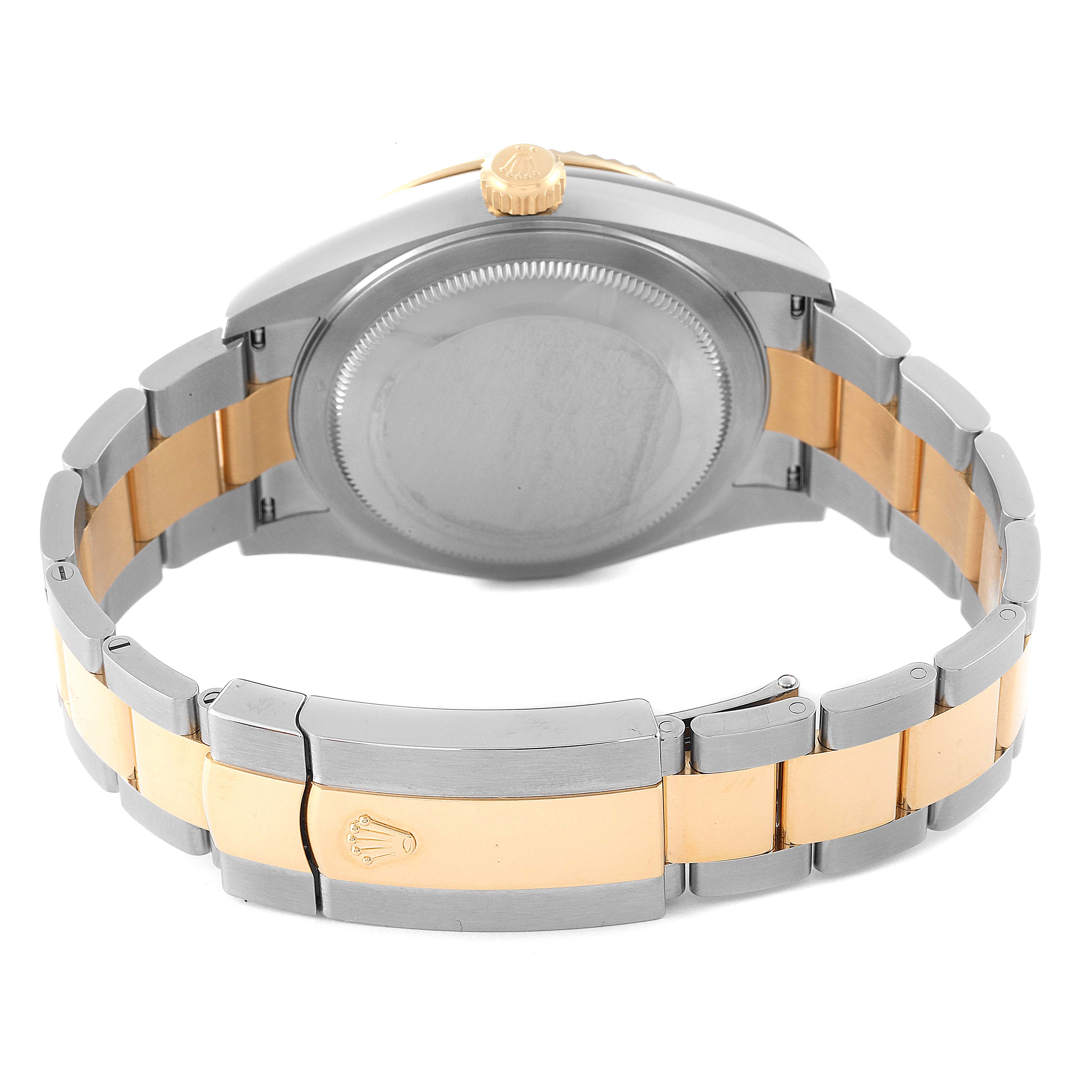 This image shows the back view of a Rolex Sky-Dweller 326933 Men's Steel and Gold (two tone) Champagne Dial 326933 Men's Steel and Gold (two tone) Champagne Dial watch, highlighting the case back and two-tone bracelet.