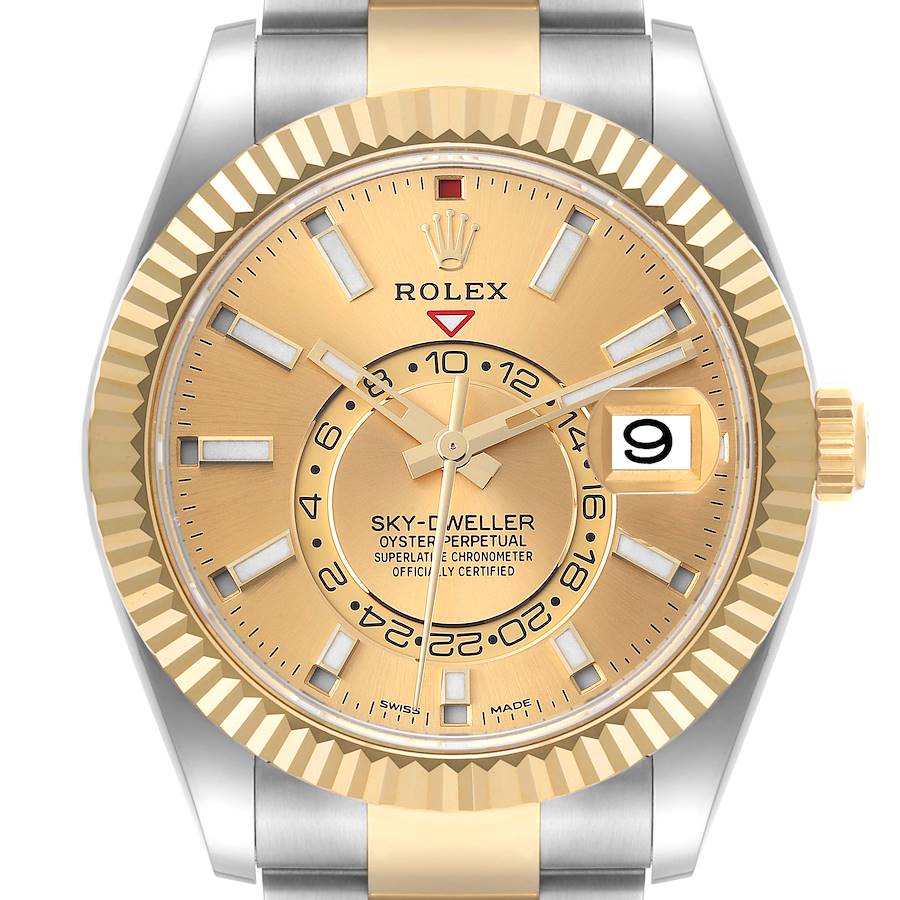 Rolex Sky Dweller Steel Yellow Gold Champagne Dial Mens Watch 326933 Unworn SwissWatchExpo