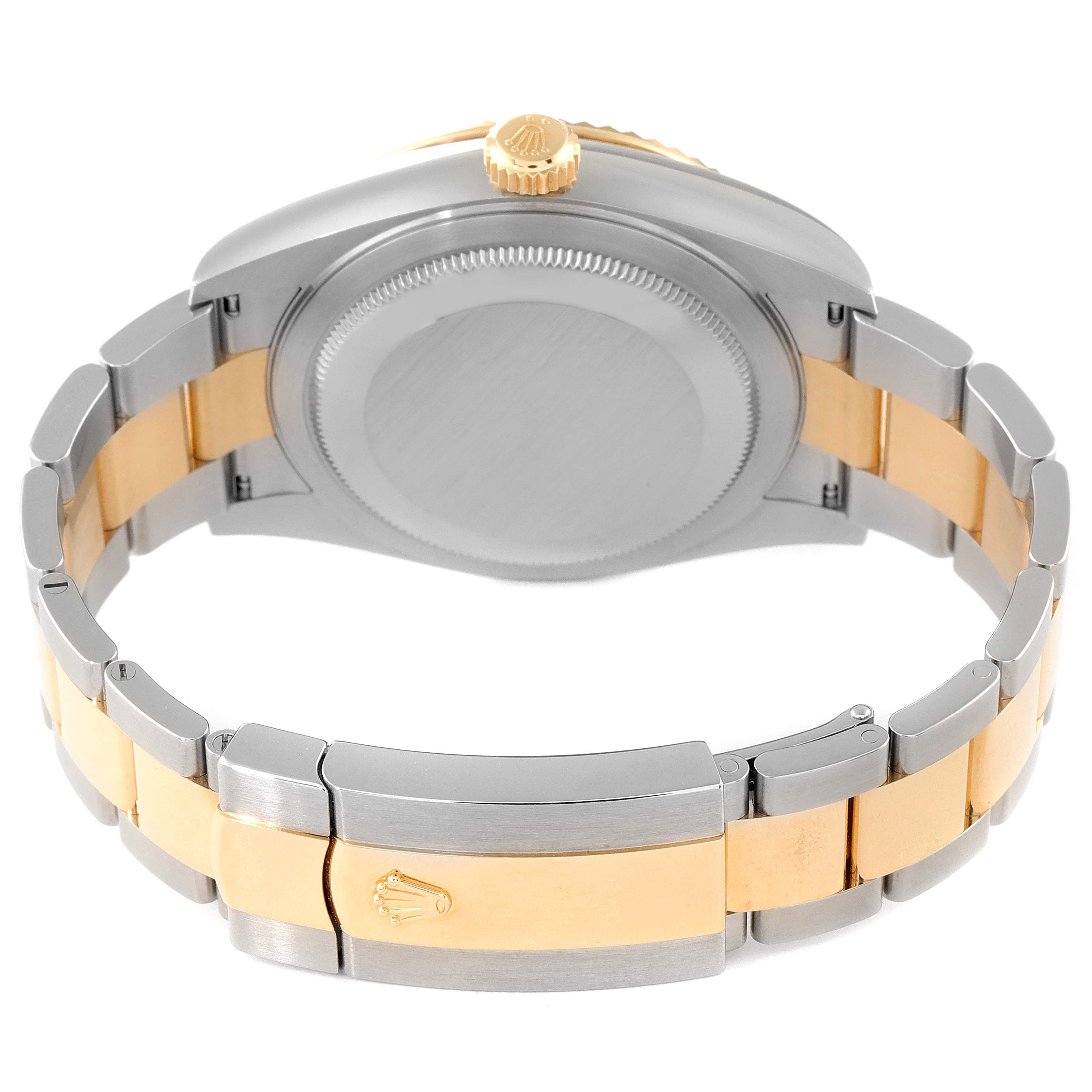 This image shows the back and bracelet of a Rolex Sky-Dweller 326933 Men's Steel and Gold (two tone) White Dial 326933 Men's Steel and Gold (two tone) White Dial watch, with the crown and clasp visible.