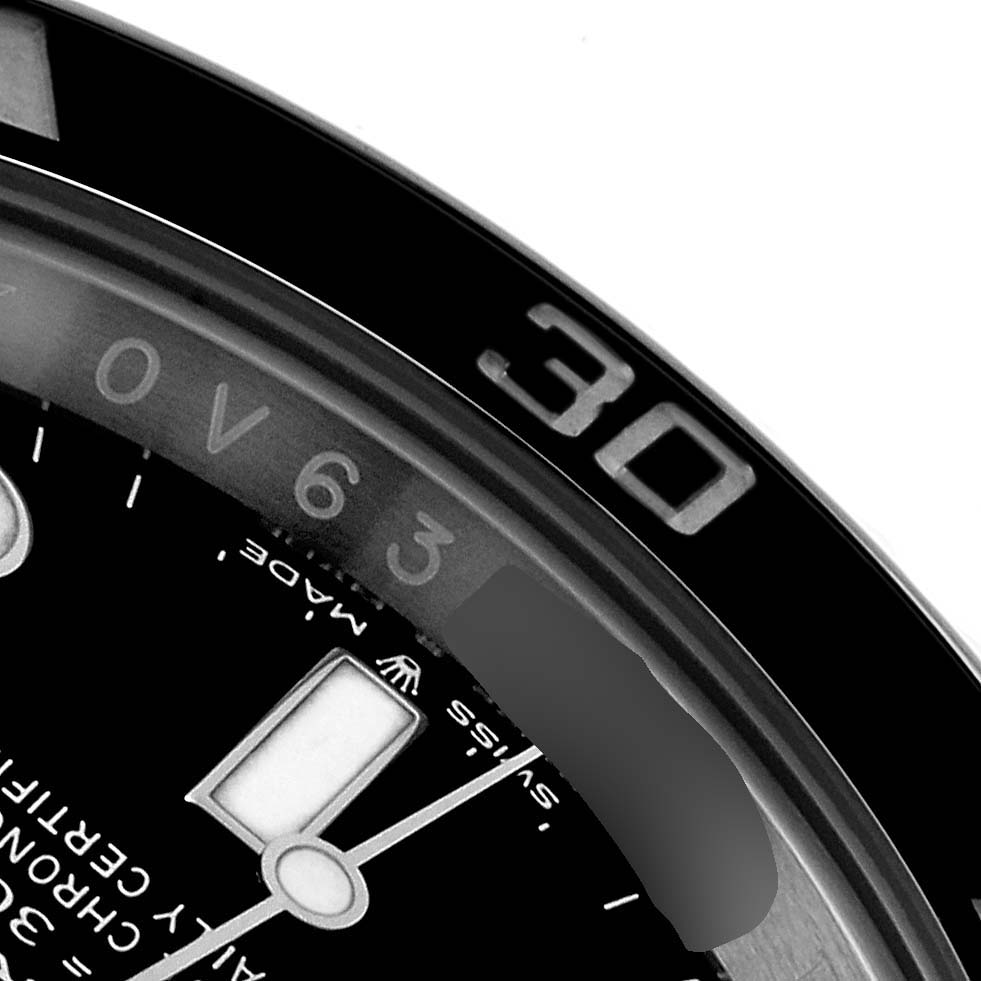 The image shows a close-up of the bezel and dial of the Rolex Submariner 126610 Men's Stainless Steel Black Dial 126610 Men's Stainless Steel Black Dial watch, highlighting the 30-minute marker.