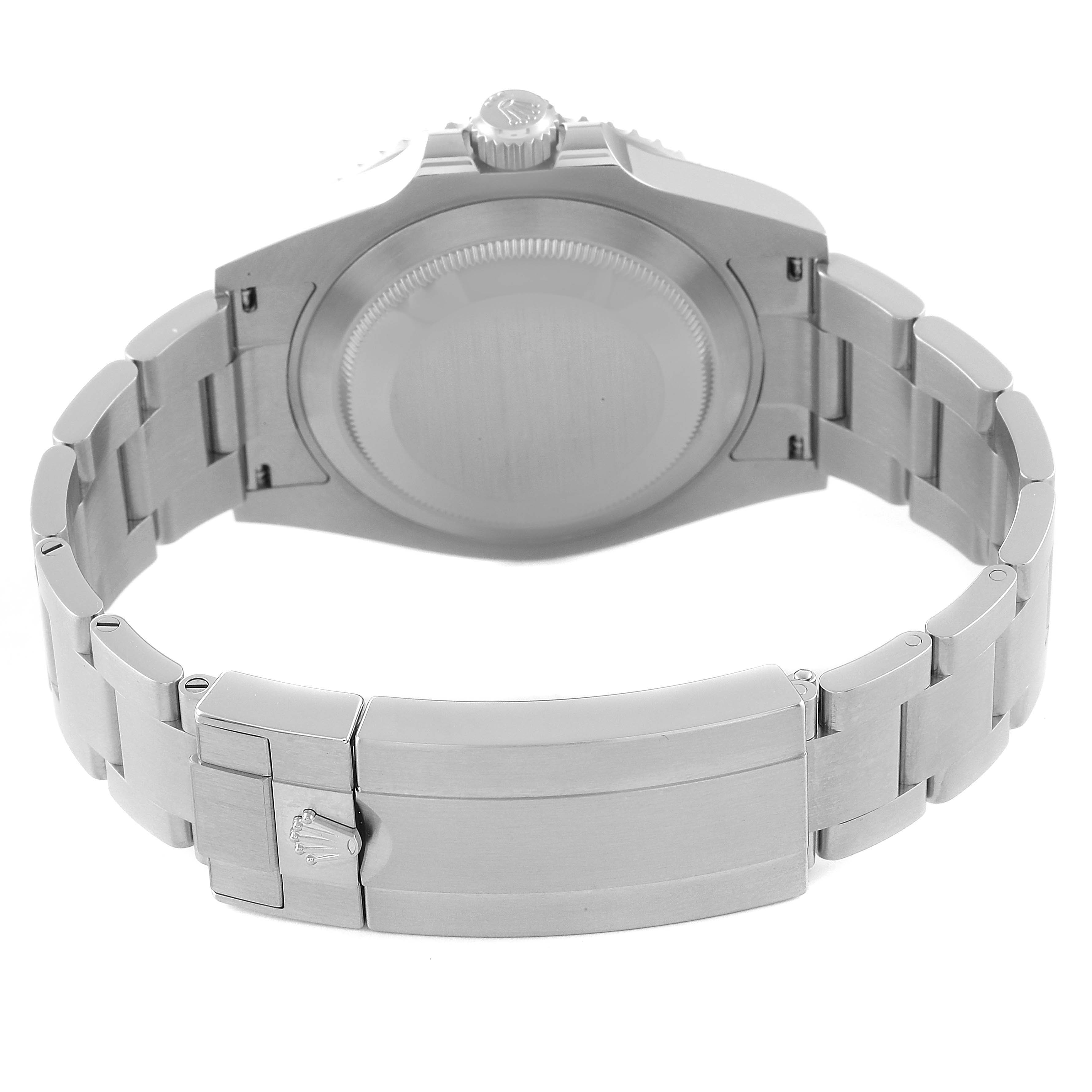 The image shows the back view of the Rolex Submariner 126610 Men
s Stainless Steel Black Dial 126610 Men
s Stainless Steel Black Dial watch, focusing on its case back and metal bracelet with the clasp.