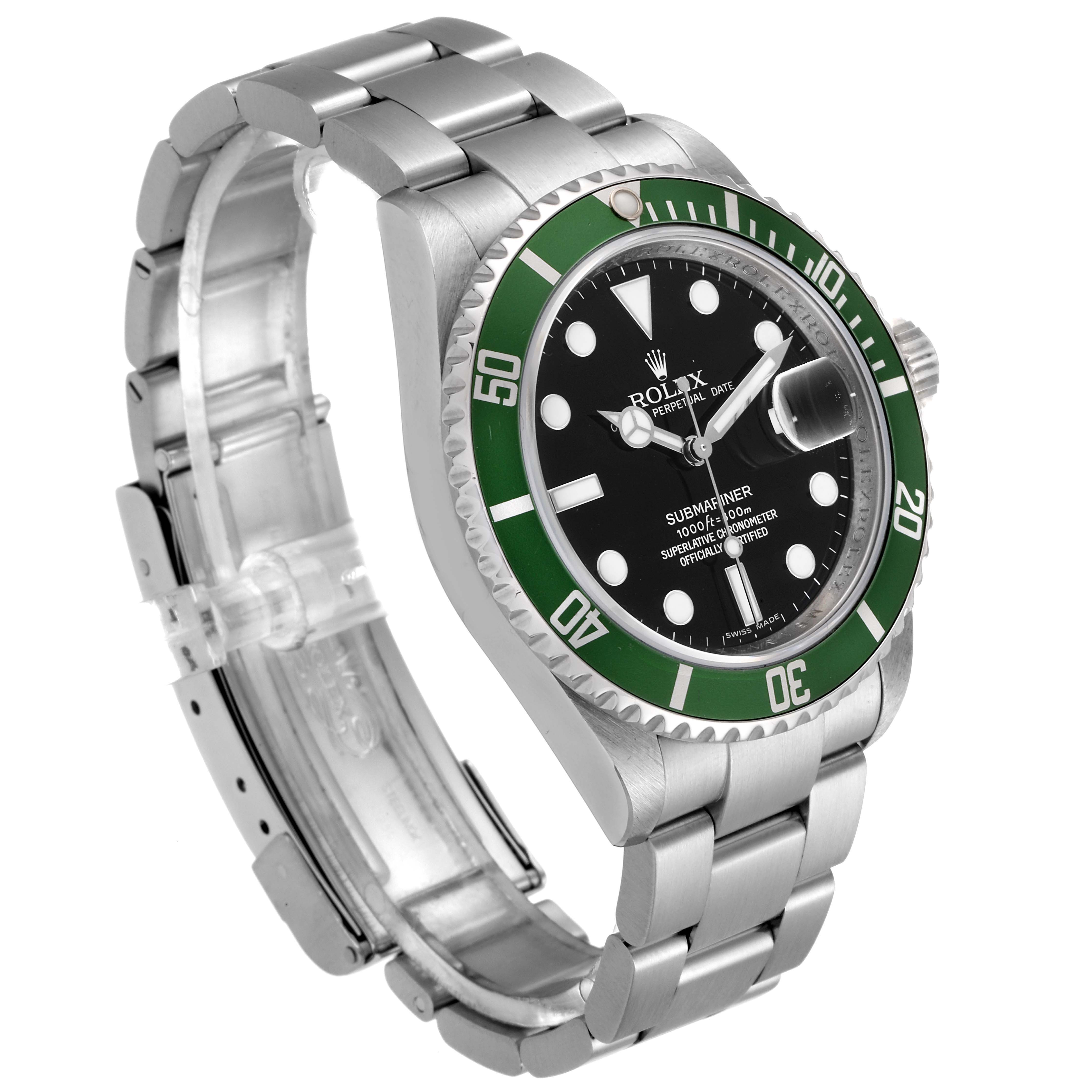 The Rolex Submariner 16610LV Men's Stainless Steel Black Dial 16610LV Men's Stainless Steel Black Dial watch is shown at a three-quarter angle highlighting the face, bezel, and bracelet.