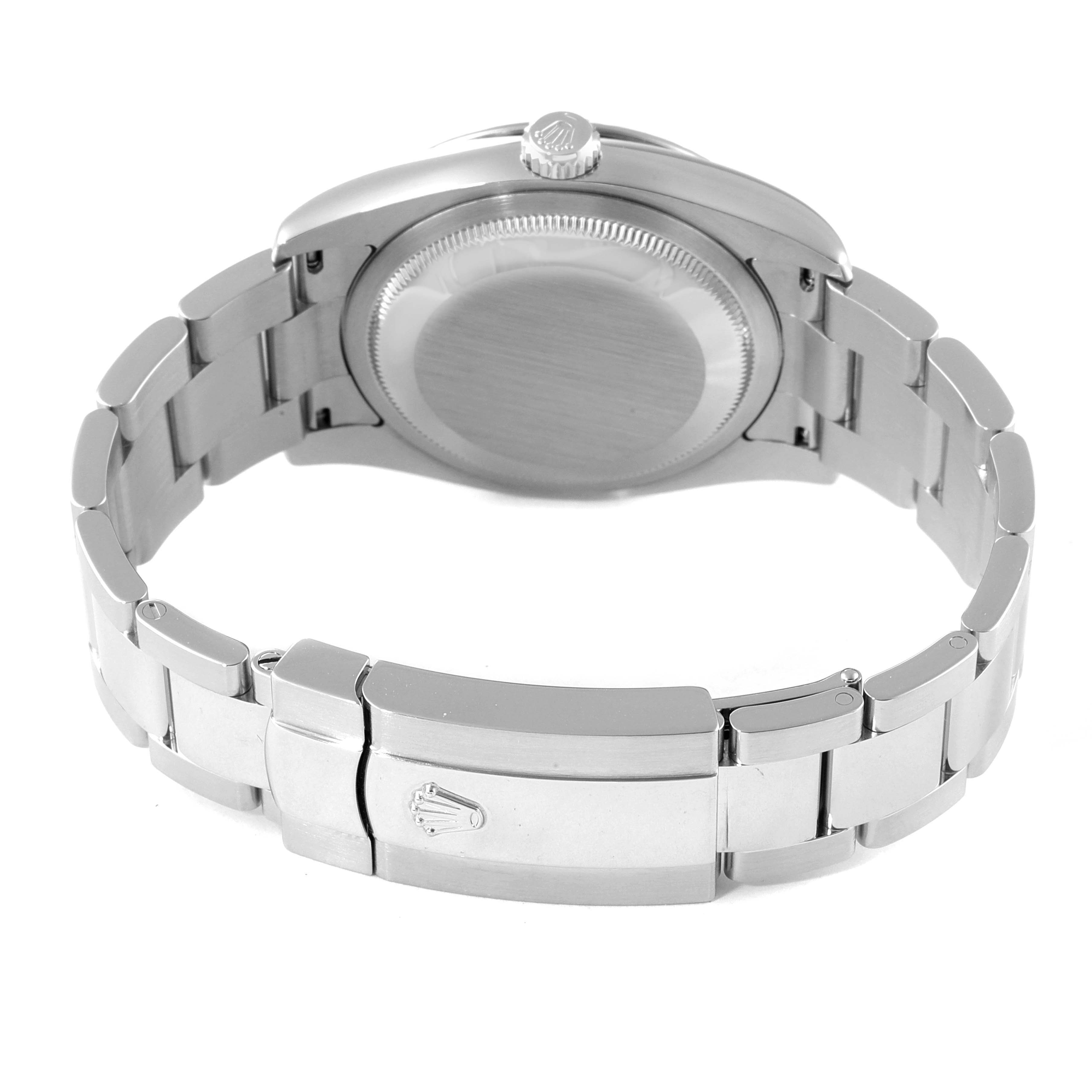 This is a rear view of the Rolex Turn-o-Graph 116264 Men
s Stainless Steel White Dial 116264 Men
s Stainless Steel White Dial watch, showing the back case, crown, and the stainless steel bracelet with clasp.
