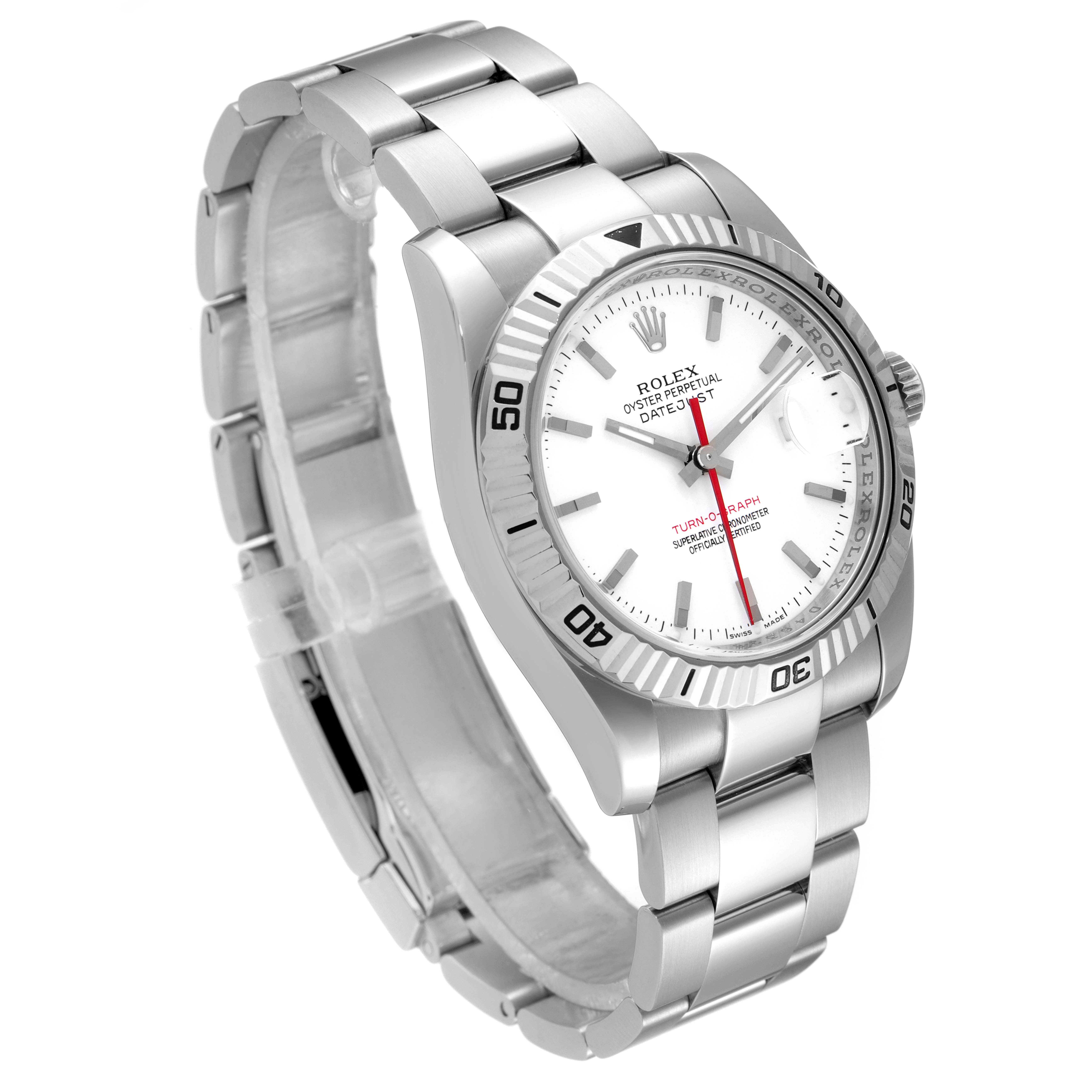 This image shows a Rolex Turn-o-Graph 116264 Men
s Stainless Steel White Dial 116264 Men
s Stainless Steel White Dial watch at a three-quarter angle, displaying its face, bracelet, and bezel.
