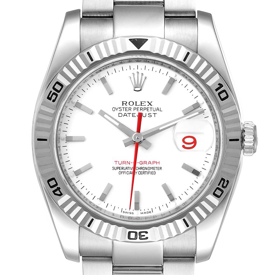 Rolex Turnograph Steel White Gold Bezel White Dial Mens Watch 116264 Box Papers SwissWatchExpo