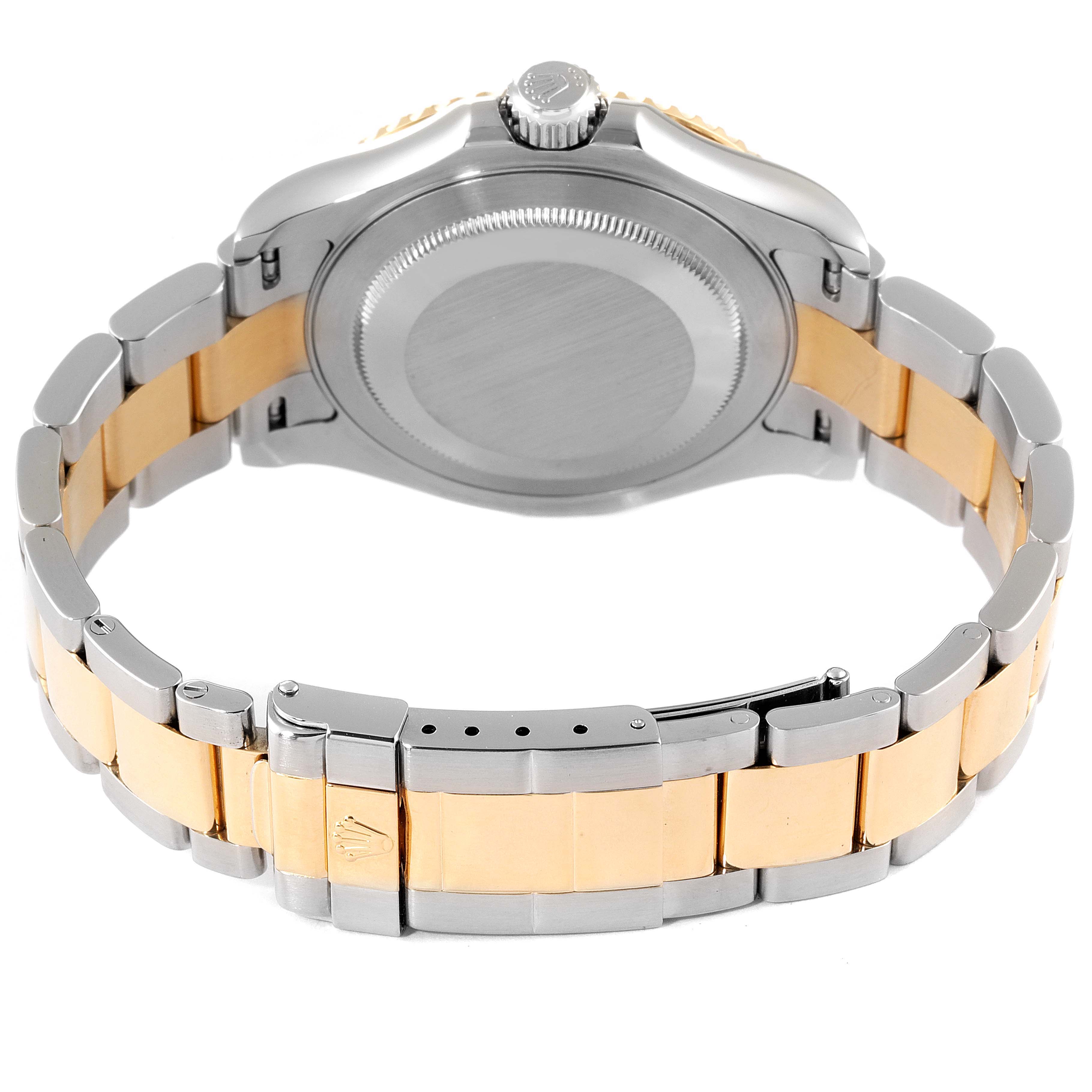 The image shows the Yacht-Master Rolex watch from the back, displaying the case, bracelet, and clasp.