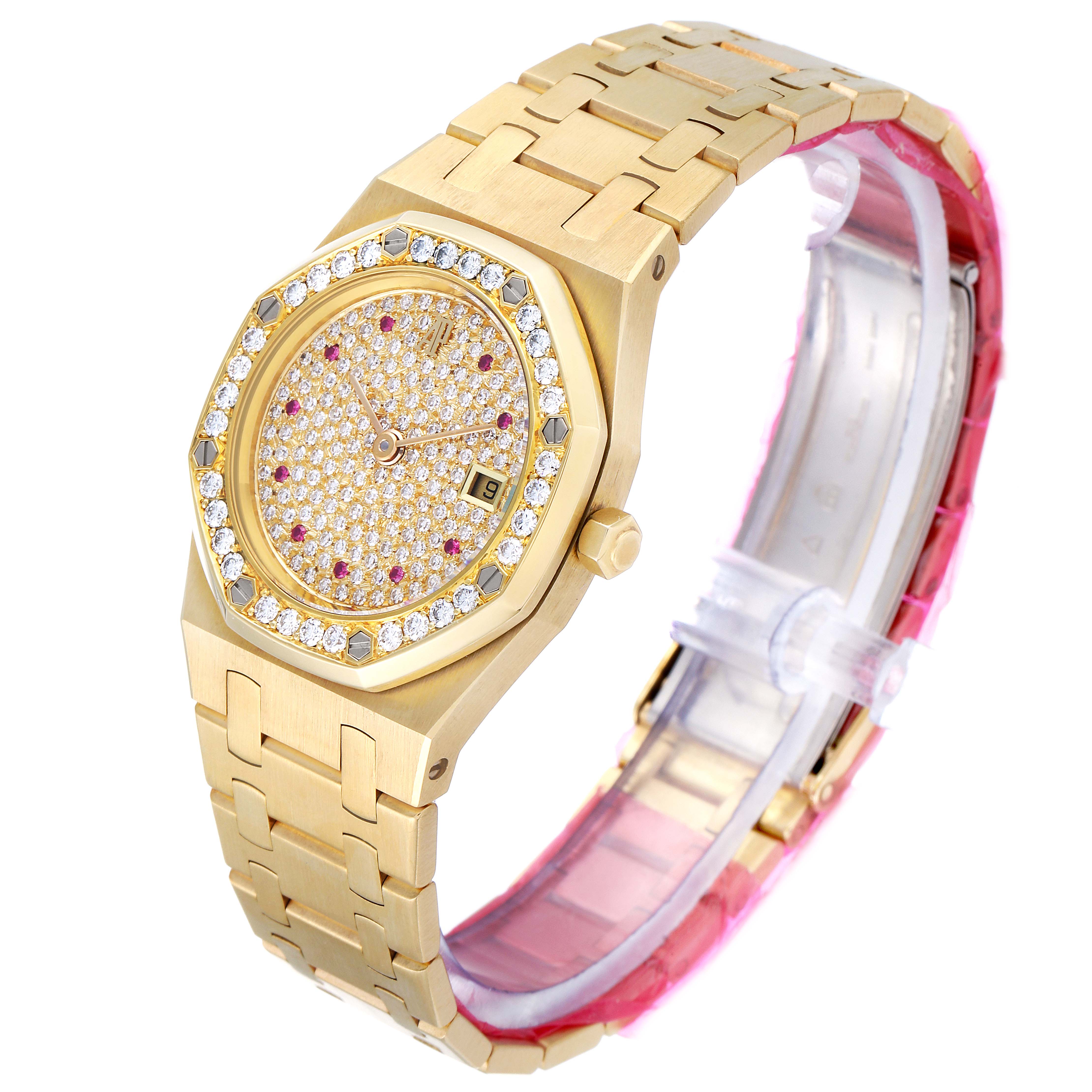 This image shows a Royal Oak model by Audemars Piguet at a three-quarter angle, displaying its face, bezel, bracelet, and crown.