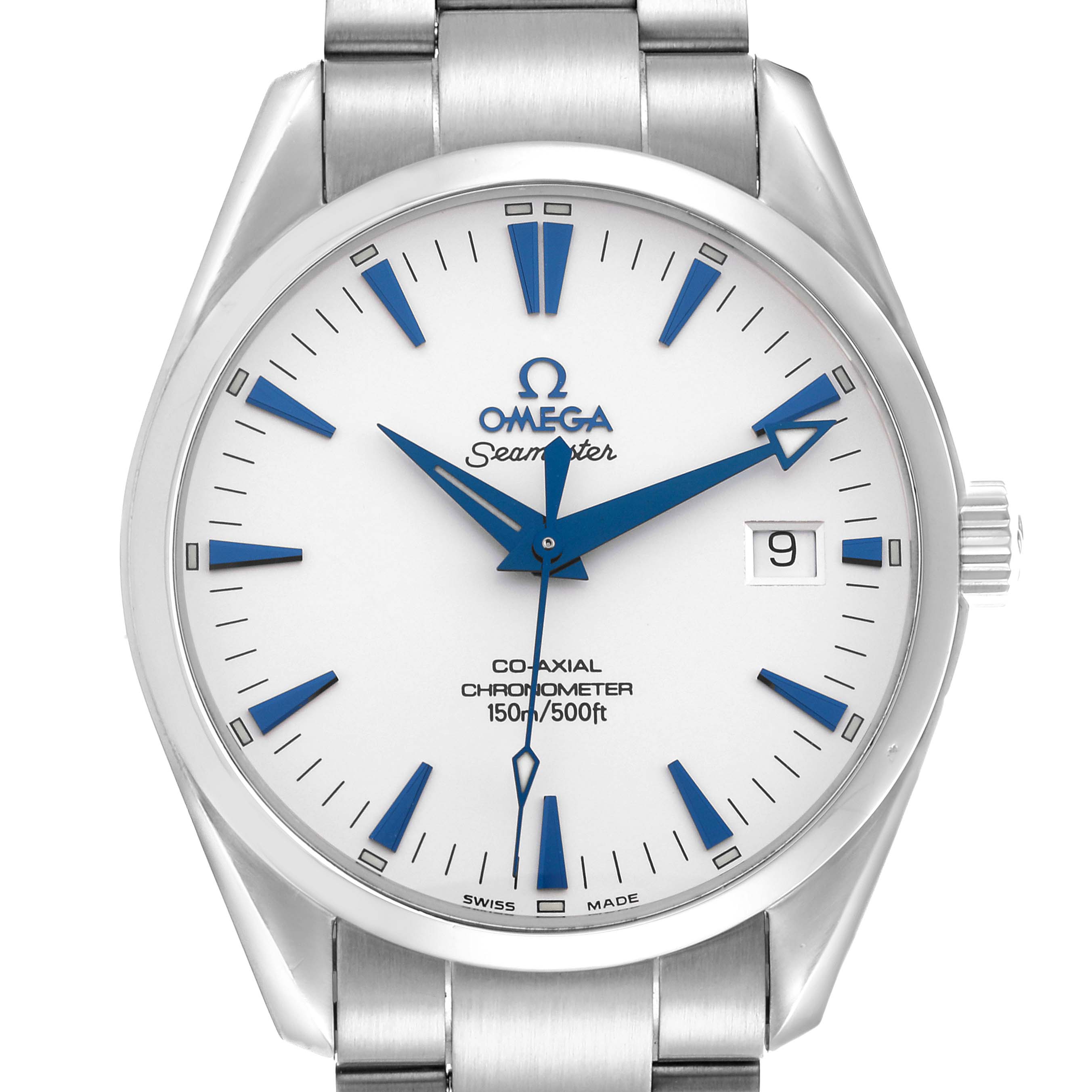 The Omega Aqua Terra 2503.33.00 Men's Stainless Steel Silver Dial 2503.33.00 Men's Stainless Steel Silver Dial watch is shown from a front angle, displaying the face, hands, indices, and bracelet.