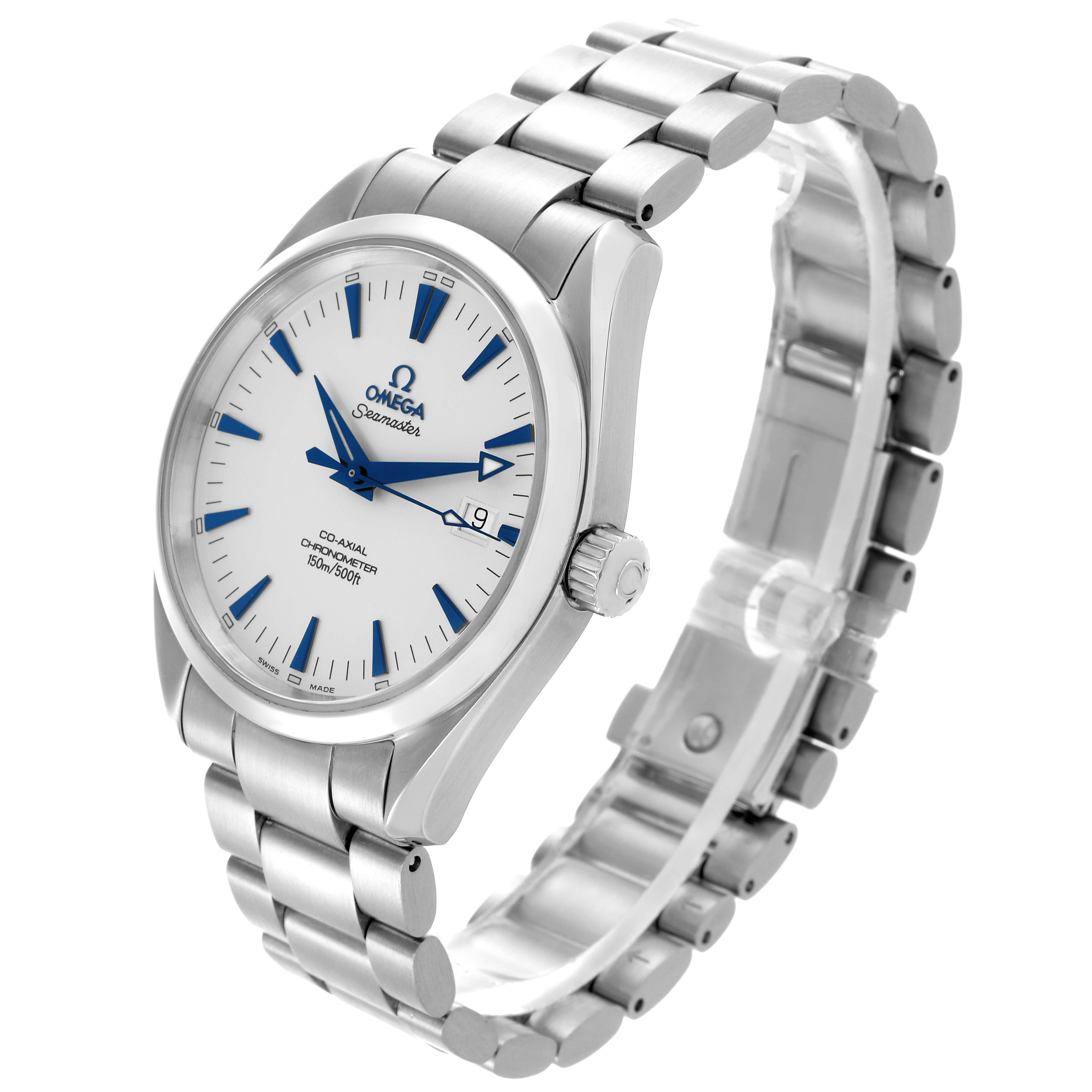The Omega Aqua Terra 2503.33.00 Men's Stainless Steel Silver Dial 2503.33.00 Men's Stainless Steel Silver Dial watch is shown at a three-quarter angle, displaying the face, bezel, crown, and bracelet.
