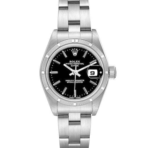 Photo of Rolex Date Black Dial Oyster Bracelet Steel Ladies Watch 79190