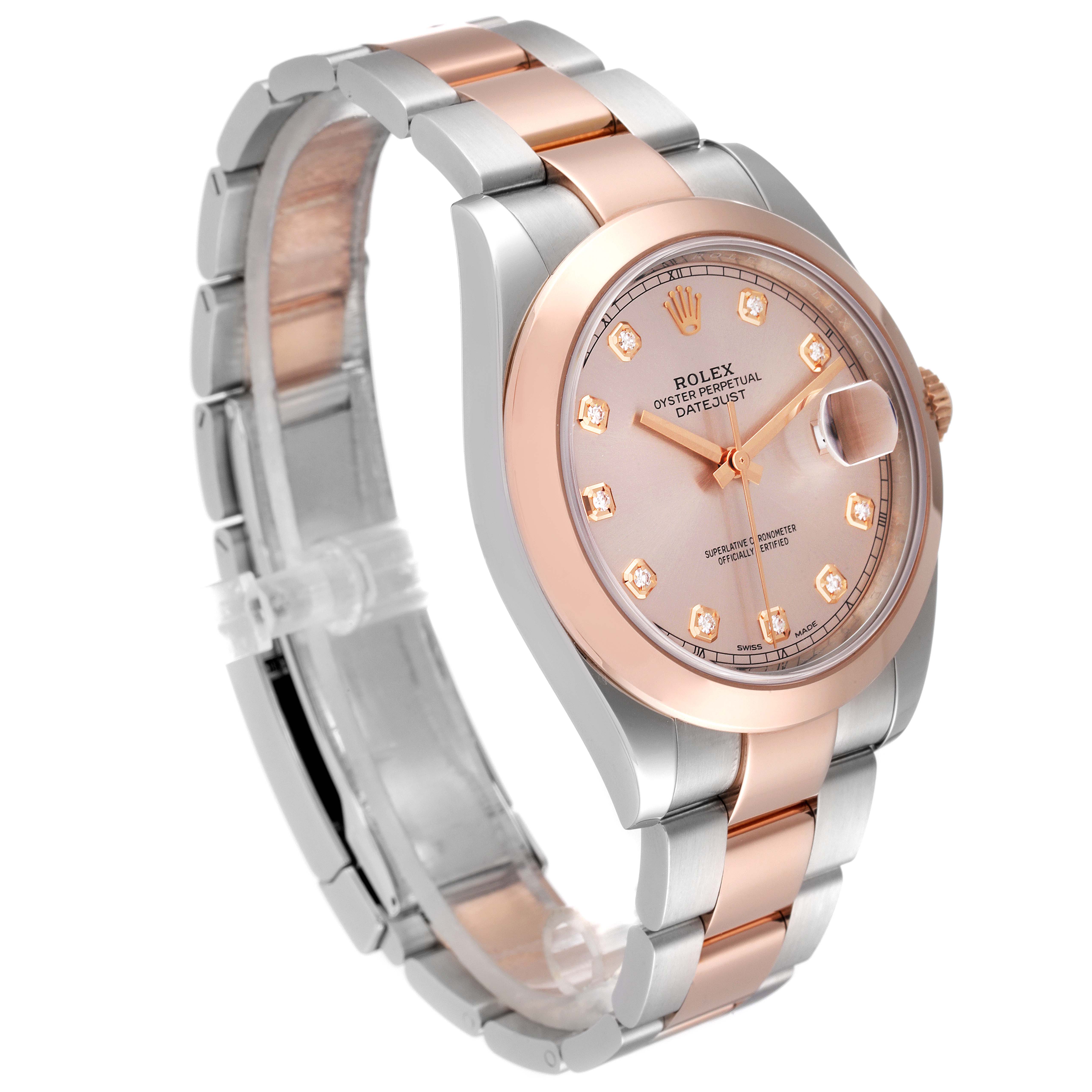 The image shows a Rolex Datejust 41 126301 Men's Steel and Gold (two tone) Pink Dial 126301 Men's Steel and Gold (two tone) Pink Dial watch from a front angle, displaying the face, bezel, and bracelet.