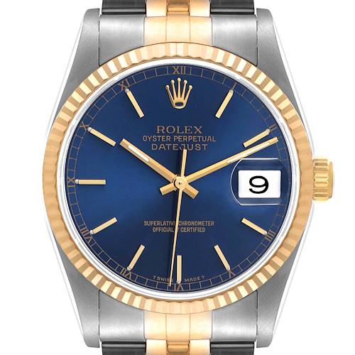 Photo of Rolex Datejust Blue Dial Steel Yellow Gold Mens Watch 16233