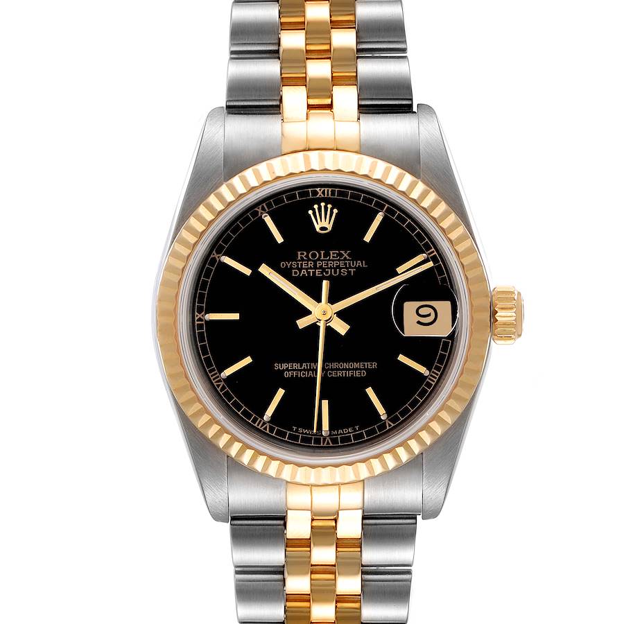Rolex Datejust Midsize 31 Steel Yellow Gold Black Dial Ladies Watch 68273 Box SwissWatchExpo
