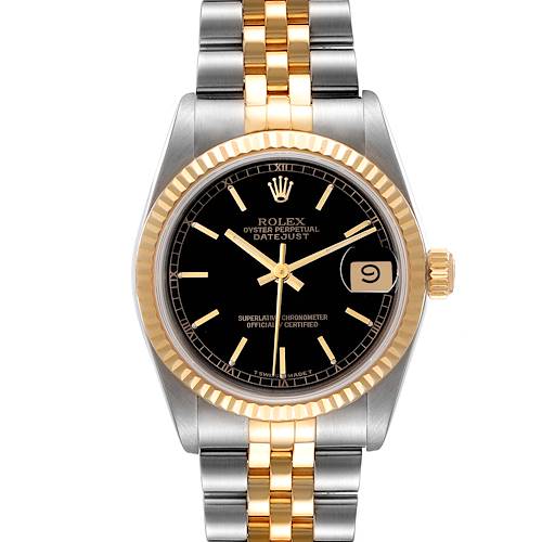Photo of Rolex Datejust Midsize 31 Steel Yellow Gold Black Dial Ladies Watch 68273 Box
