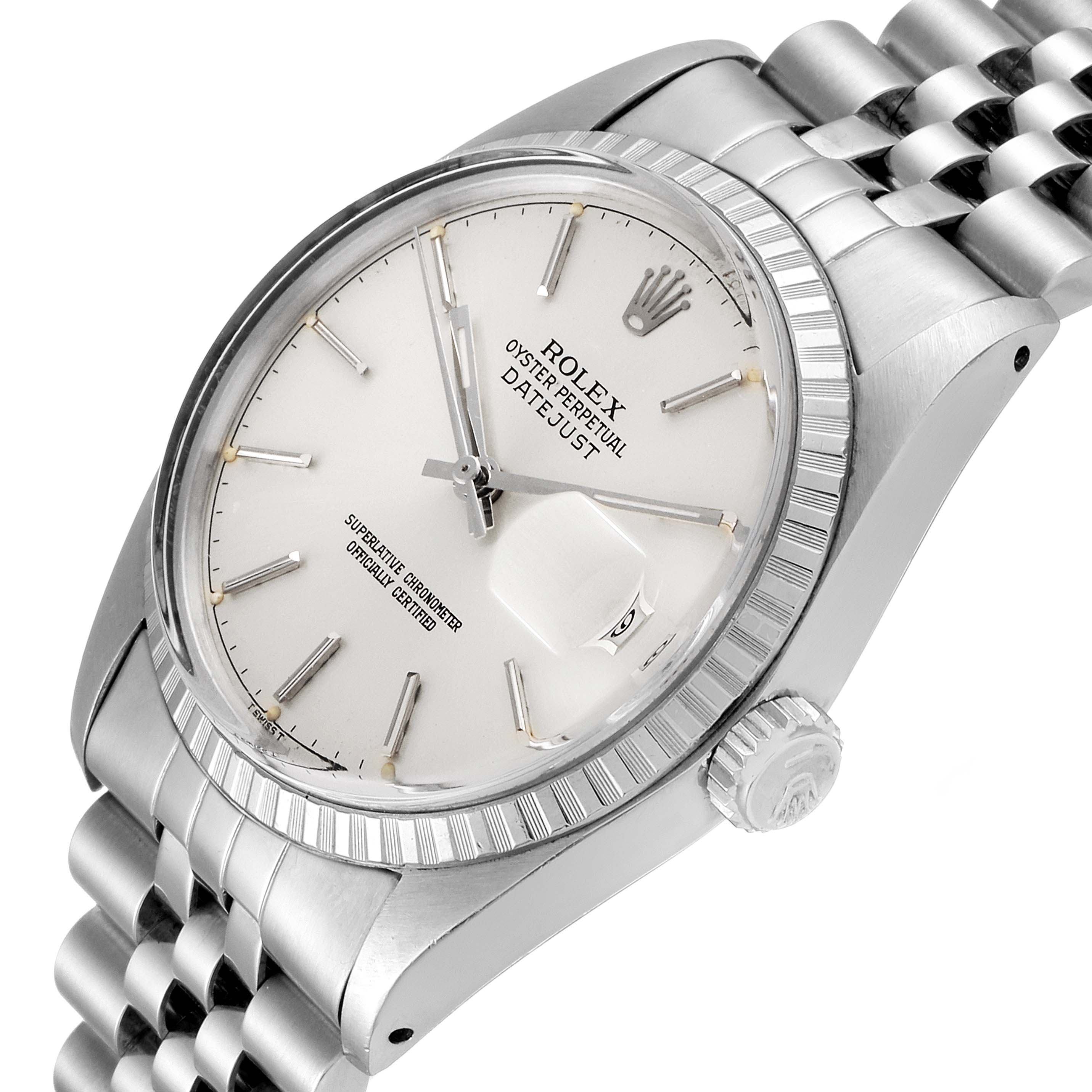 This image shows a Rolex Vintage Collection 16030 Men's Stainless Steel Silver Dial 16030 Men's Stainless Steel Silver Dial watch at an angled close-up, displaying the dial, bezel, crown, and part of the bracelet.