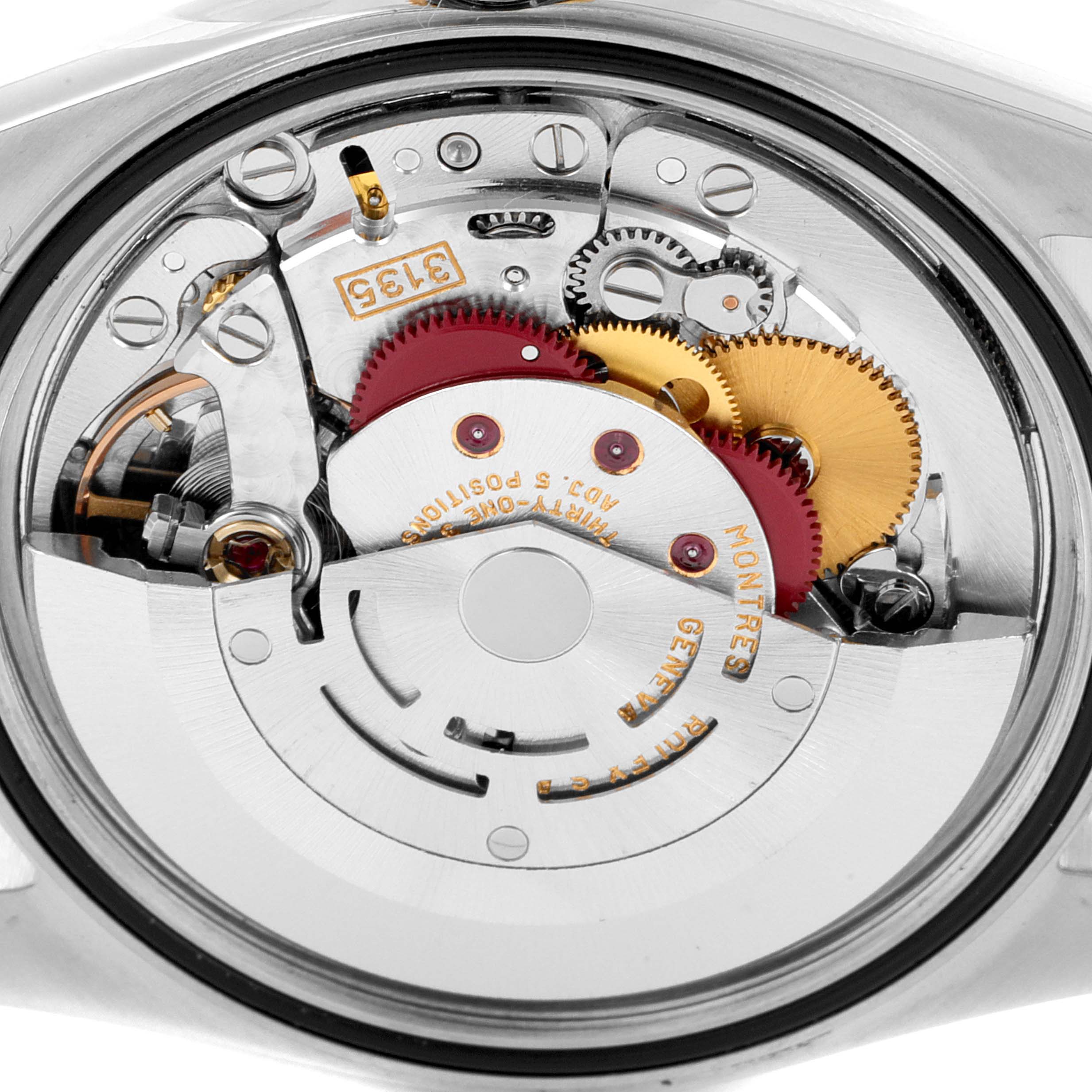 This image shows the inner mechanical components of a Rolex Datejust 16233 Men's Steel and Gold (two tone) Blue Dial 16233 Men's Steel and Gold (two tone) Blue Dial watch, viewed from the back.