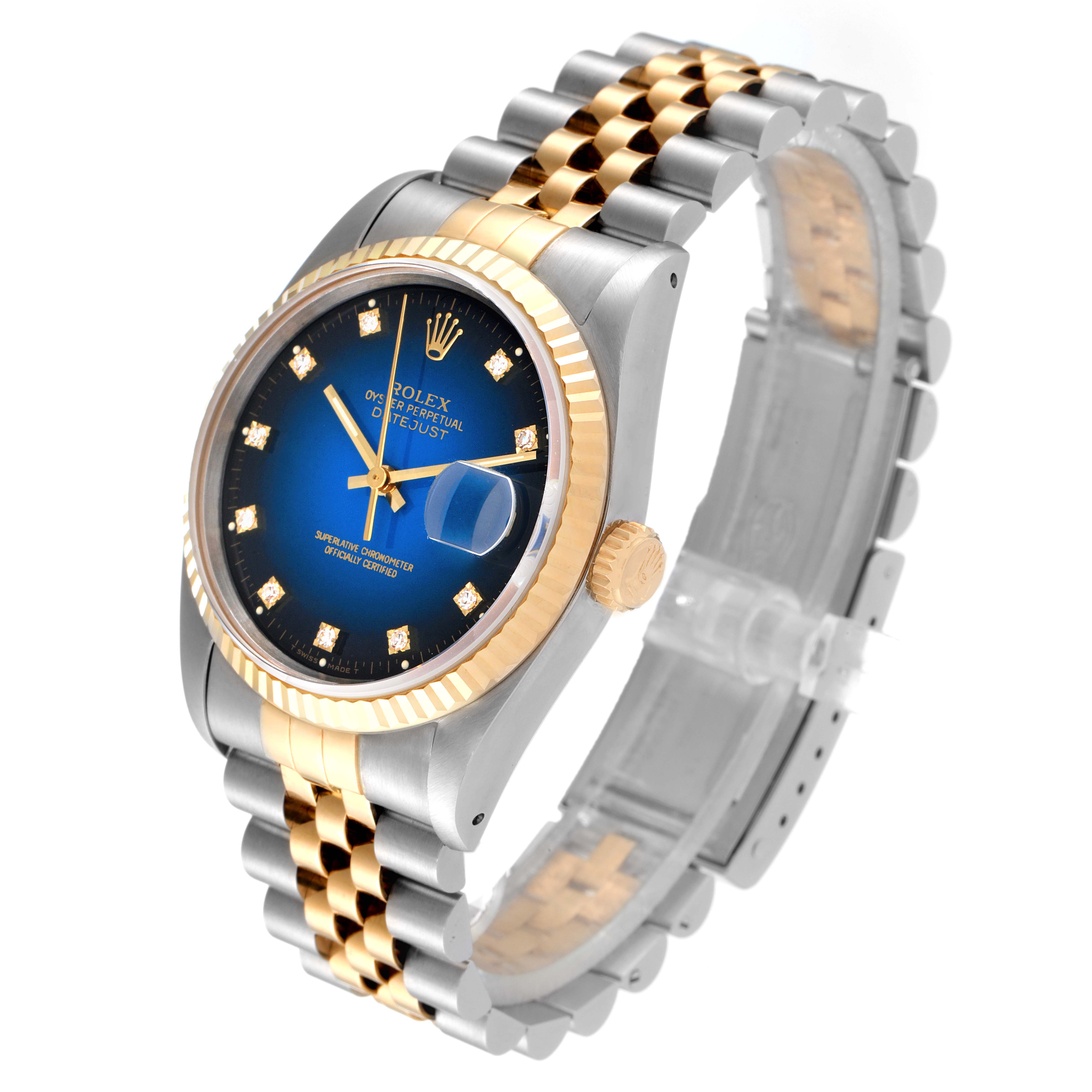 Rolex Datejust Blue Vignette Diamond Dial Steel Yellow Gold Mens Watch ...