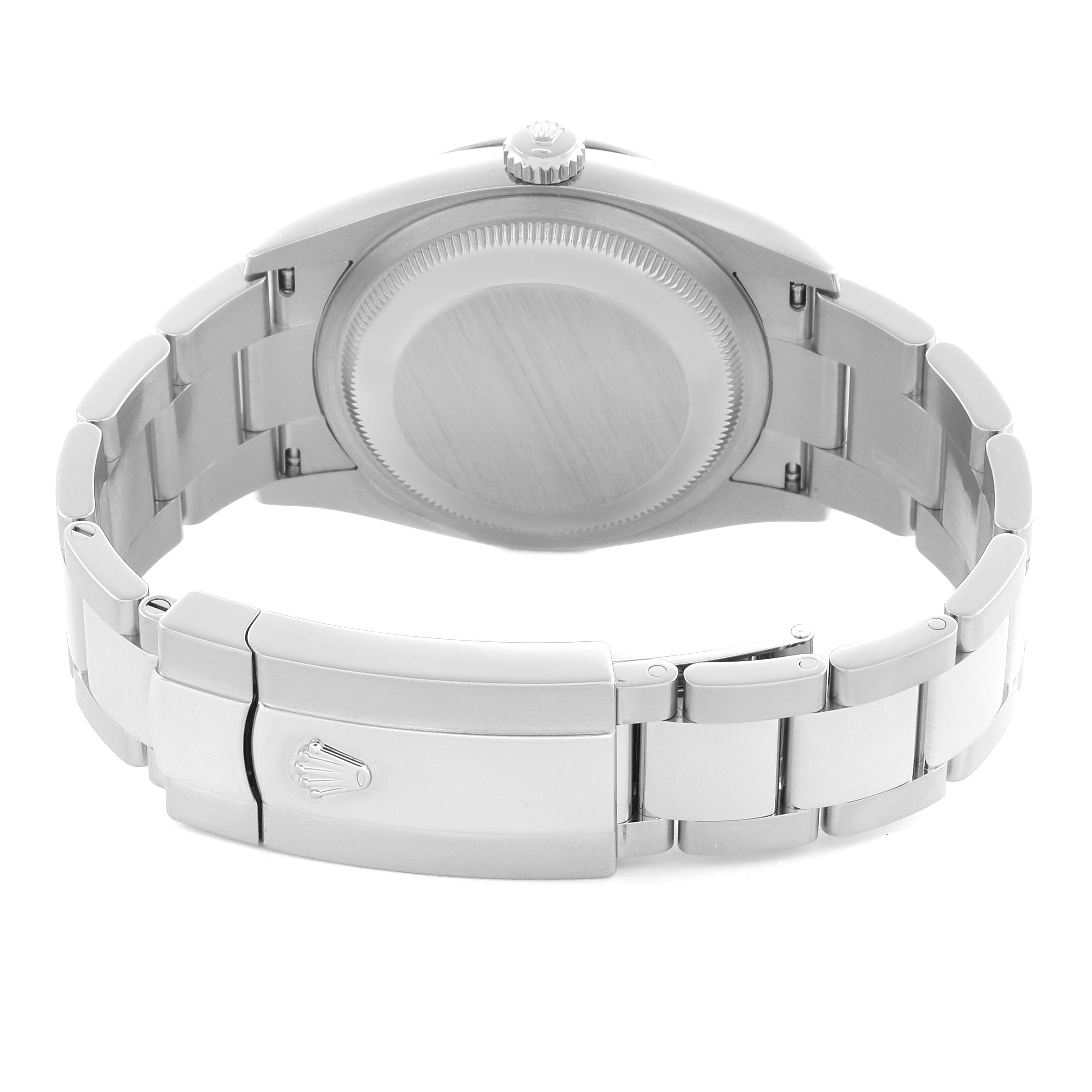 The image shows the back and bracelet clasp of a Rolex Datejust 126234 Men's Stainless Steel Black Dial 126234 Men's Stainless Steel Black Dial, highlighting the case back and metal bracelet.