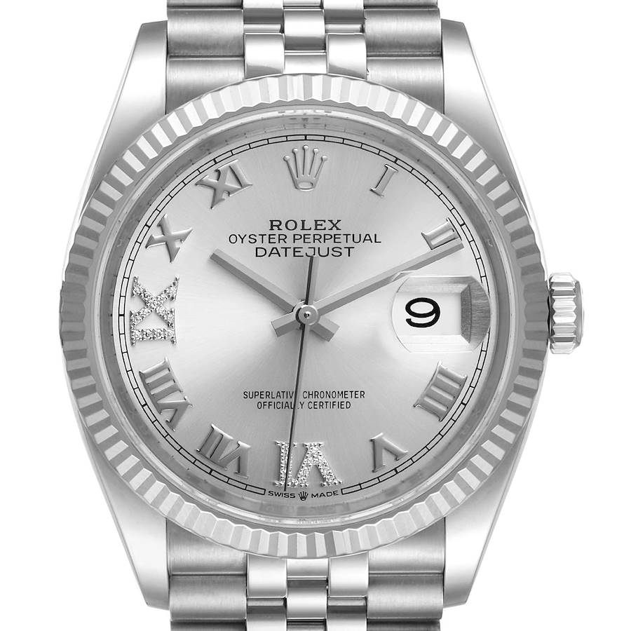 Rolex Datejust Steel White Gold Silver Dial Diamond Watch 126234 Box Card SwissWatchExpo