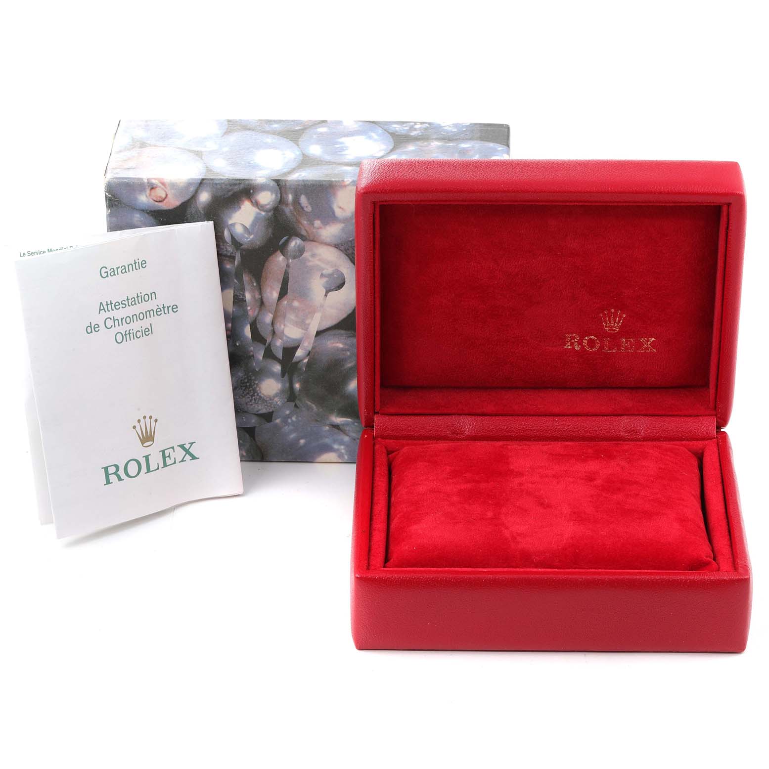 The image shows a Rolex Datejust 79173 Women
s Steel and Gold (two tone) Champagne Dial 79173 Women
s Steel and Gold (two tone) Champagne Dial watch
s red box, white certificate, and a decorative outer box.