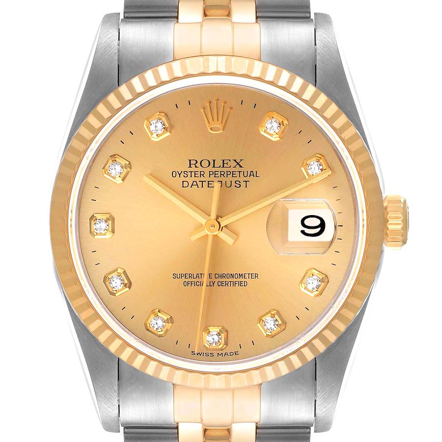 Rolex Datejust Steel Yellow Gold Diamond Dial Watch 16233 Box Service Card SwissWatchExpo