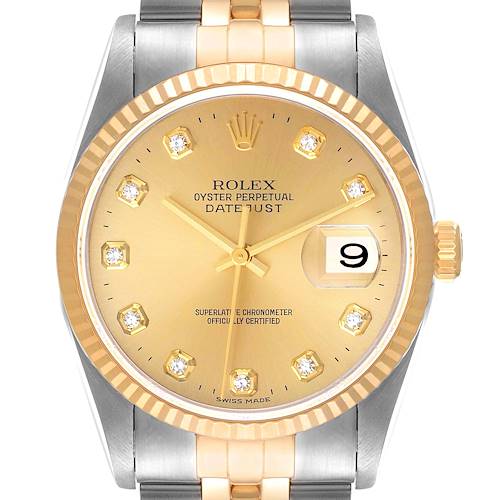 Photo of Rolex Datejust Steel Yellow Gold Diamond Dial Watch 16233 Box Service Card