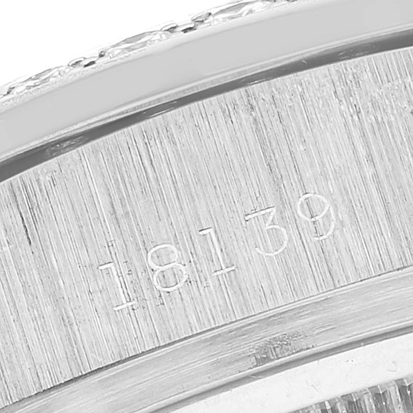 This close-up image shows the case back of the Rolex President 18139 Men's White Gold Brown Dial 18139 Men's White Gold Brown Dial model watch, including its reference number 18139.
