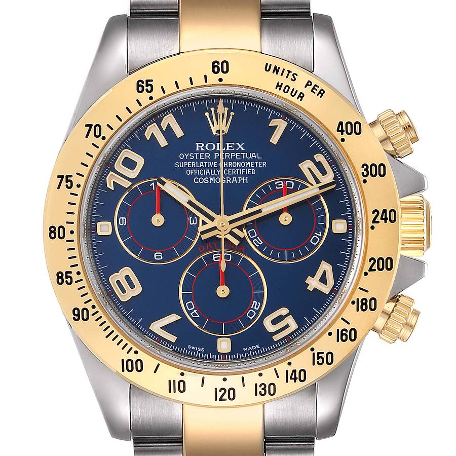 Rolex Daytona Steel Yellow Gold Blue Racing Dial Mens Watch 116523 Box Card SwissWatchExpo